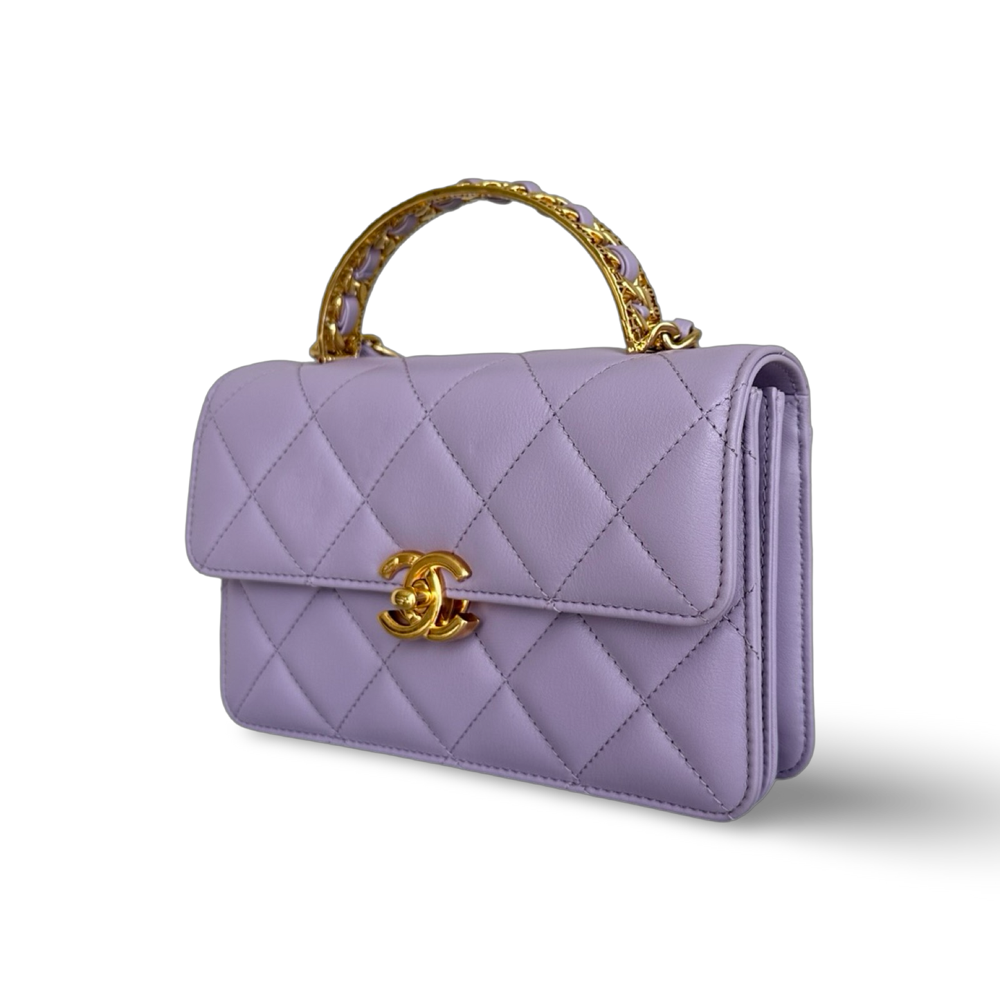 Chanel Classic Lambskin 24A Top handle Small Flap - GHW / Light Purple