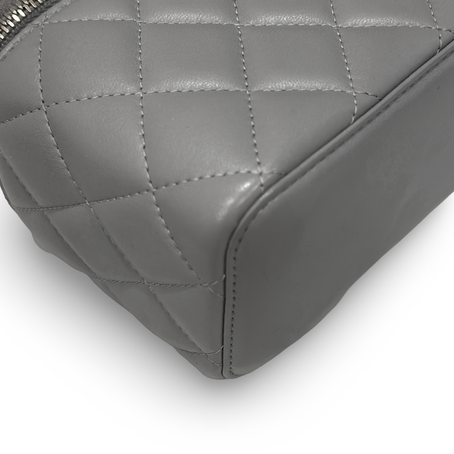 Chanel Quilted Lambskin Small Vanity Case With Gold Ball - GHW / Light Gray