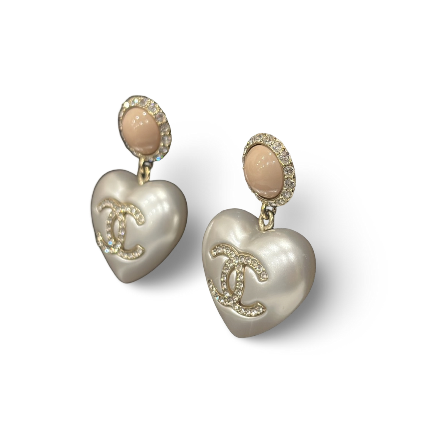 Chanel CC Pearl Heart Drop Earrings Gold Tone 21C - GHW/ Pink