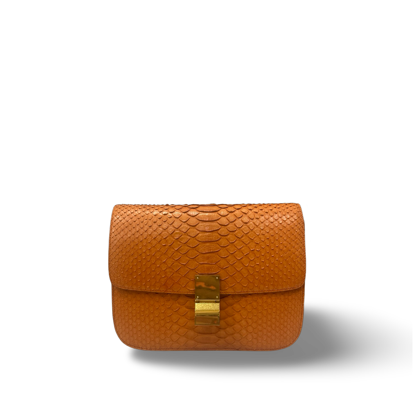 Celine Classic Python Medium Box Bag - GHW / Orange