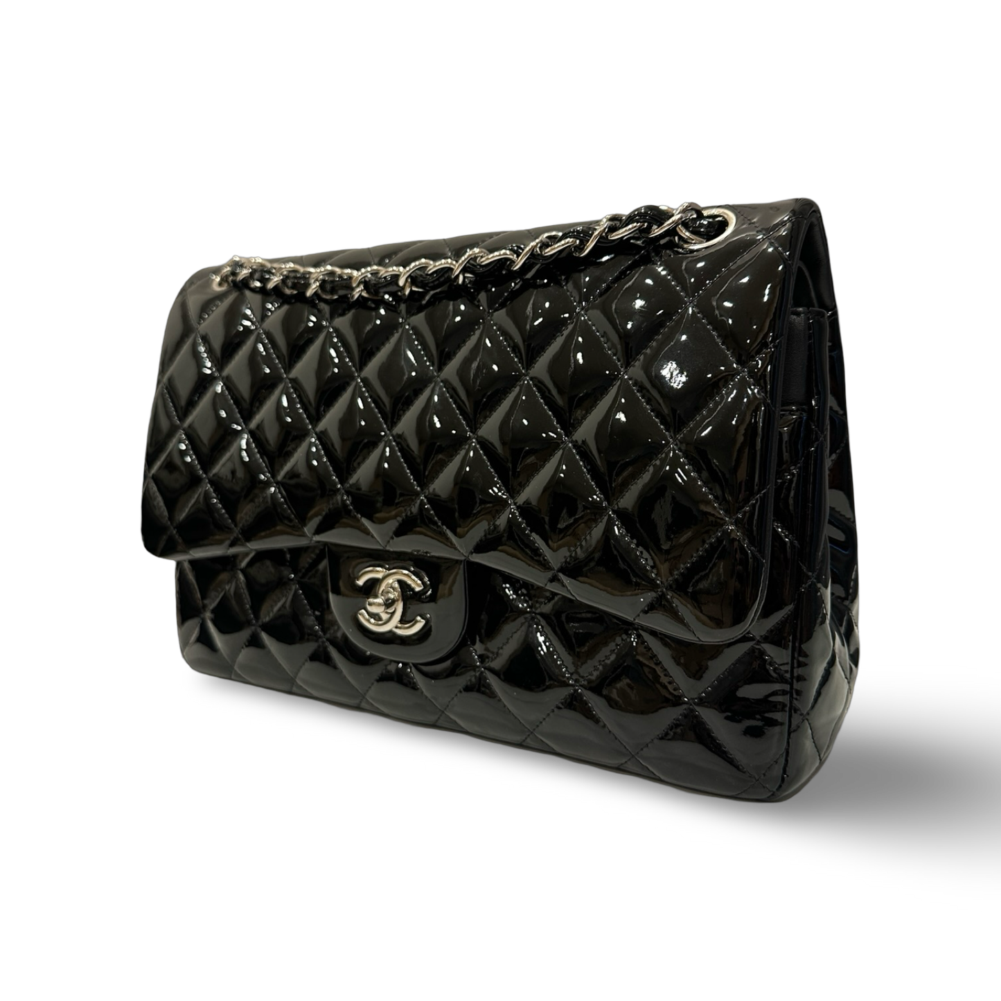 Chanel Quilted Patent Jumbo Double Flap - SHW / Black