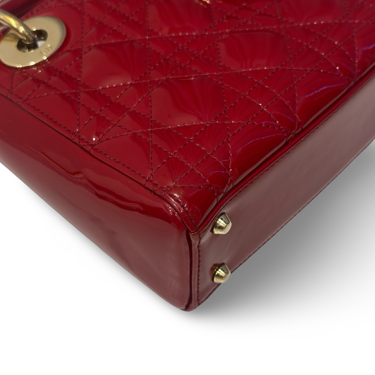 Dior Cannage Patent Mini Lady Bag - GHW / Red
