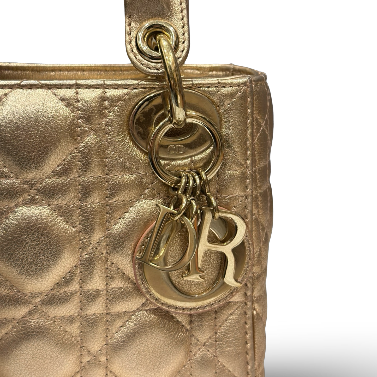 Dior Cannage Lambskin Mini Lady Bag - GHW / Champagne