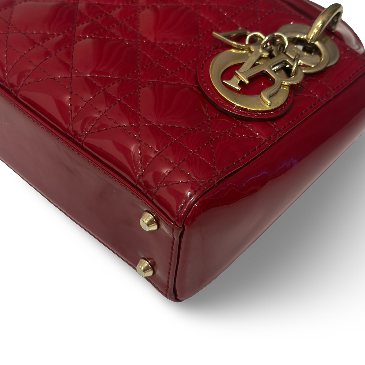 Dior Cannage Patent Mini Lady Bag - GHW / Red