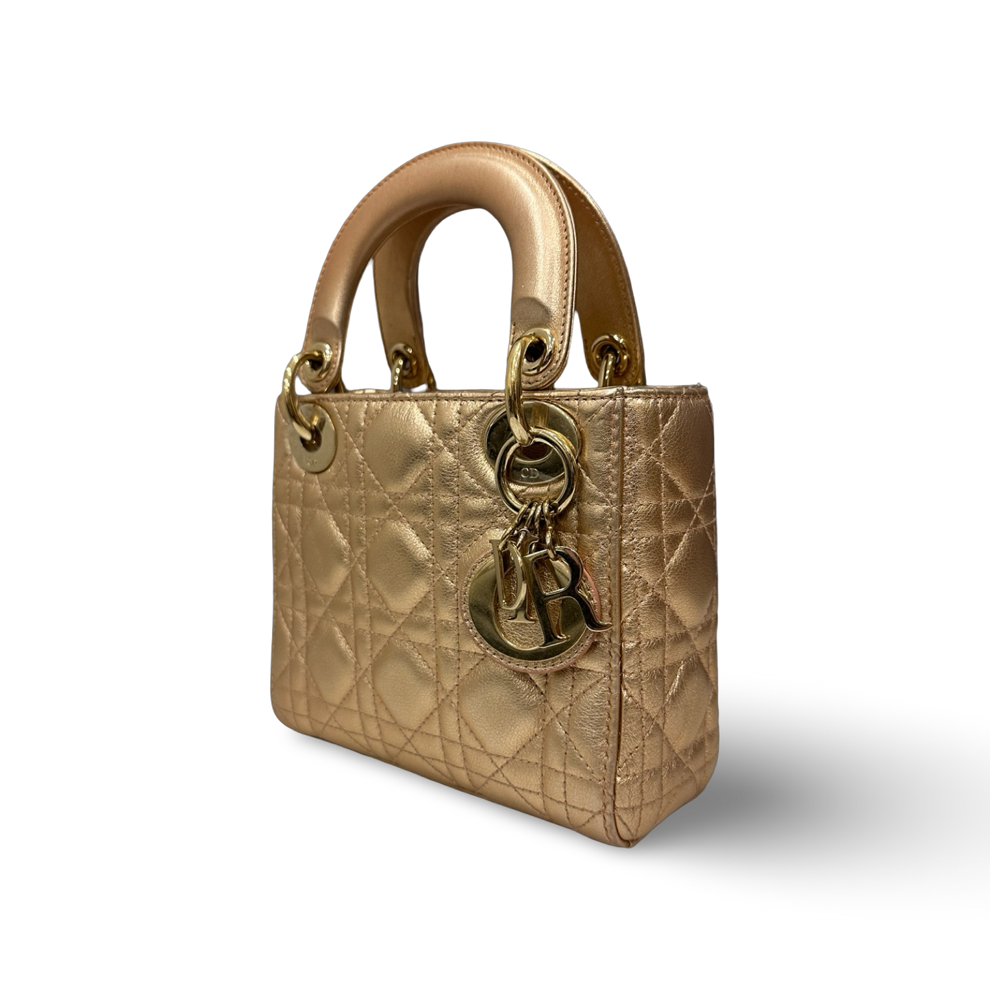 Dior Cannage Lambskin Mini Lady Bag - GHW / Champagne