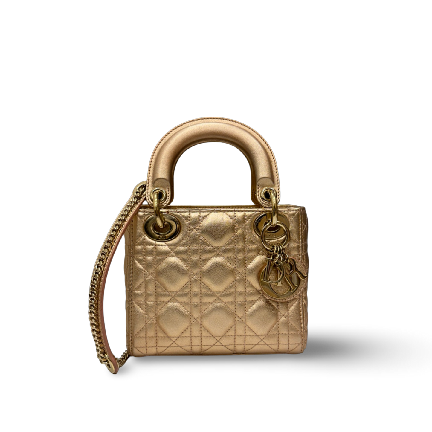 Dior Cannage Lambskin Mini Lady Bag - GHW / Champagne