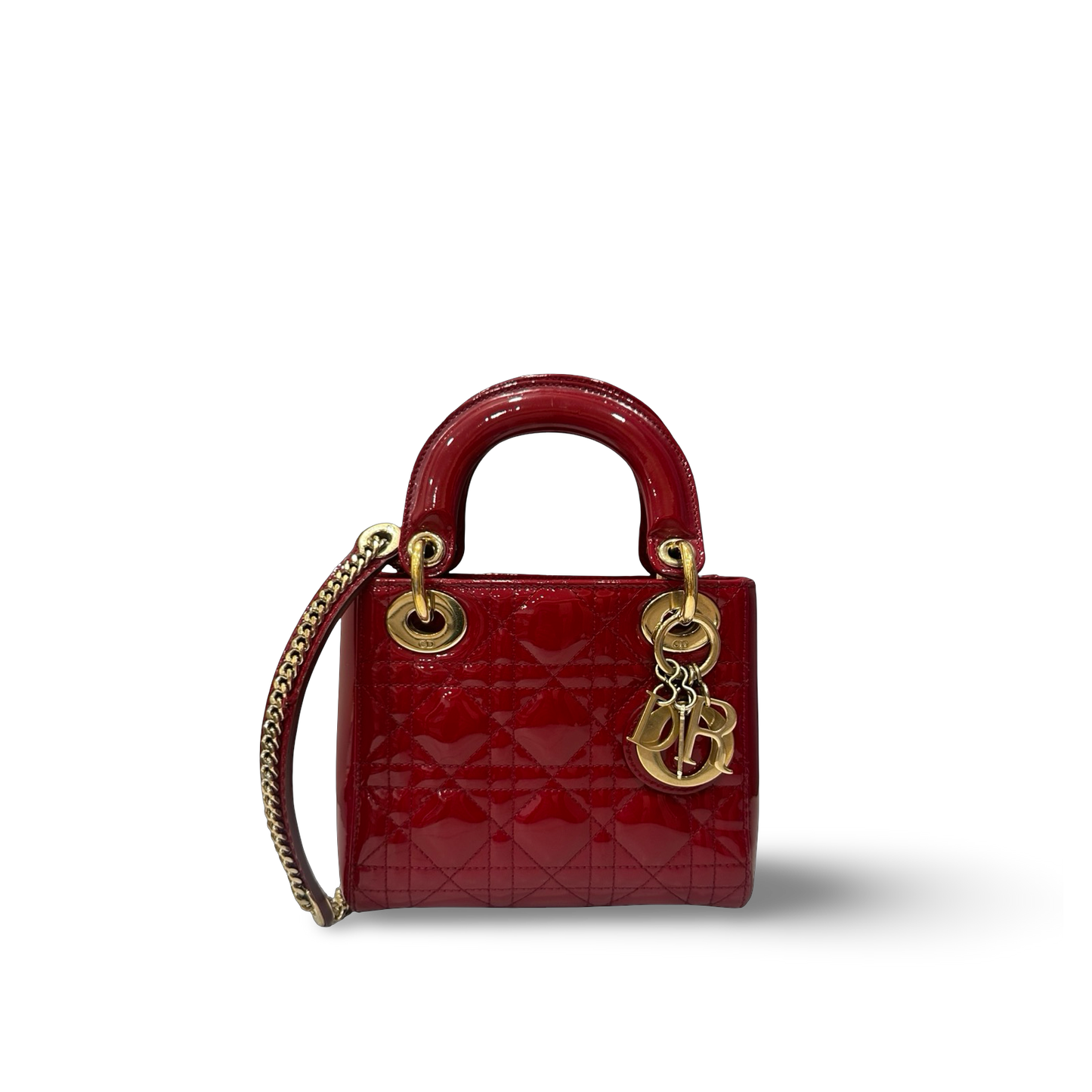 Dior Cannage Patent Mini Lady Bag - GHW / Red