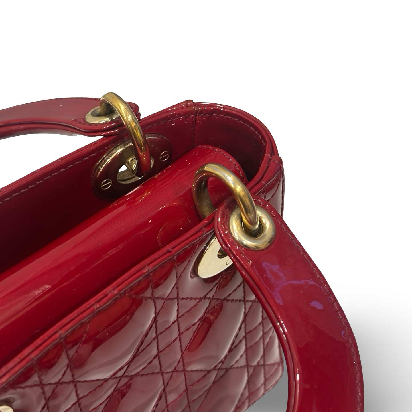 Dior Cannage Patent Mini Lady Bag - GHW / Red