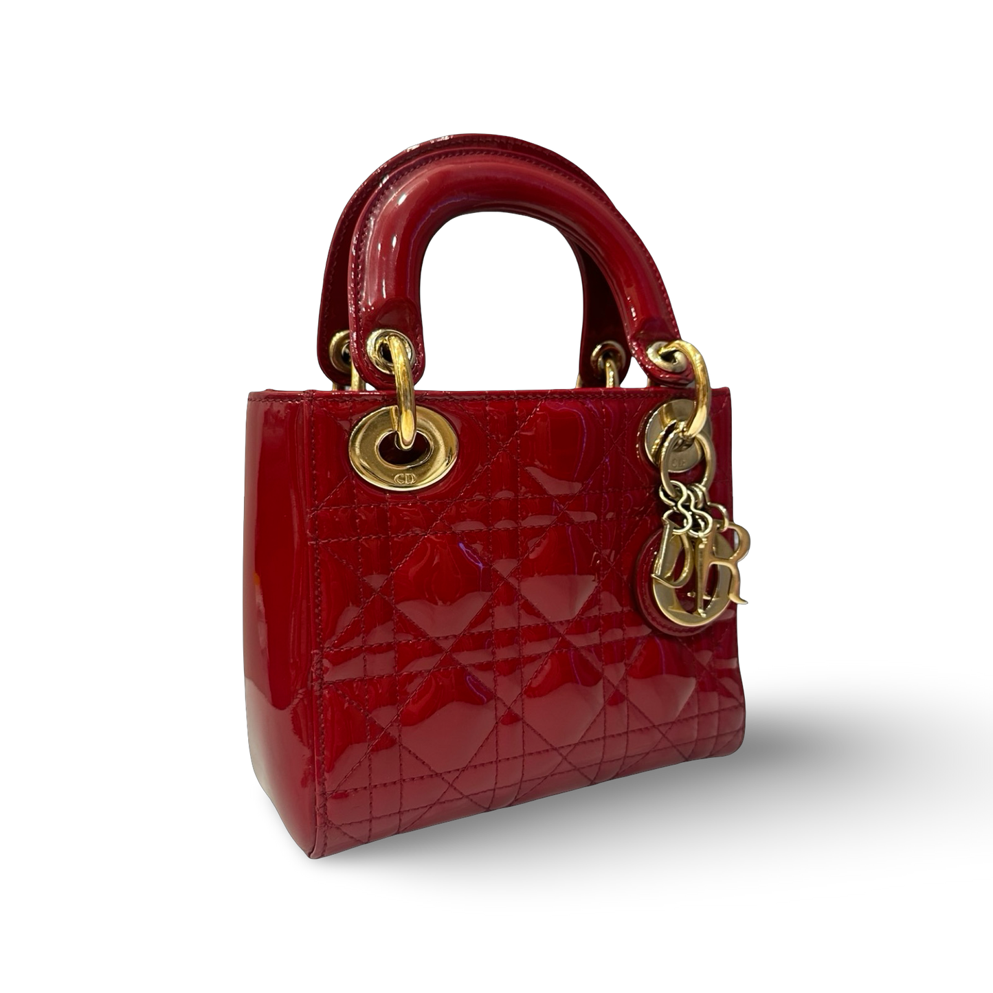 Dior Cannage Patent Mini Lady Bag - GHW / Red