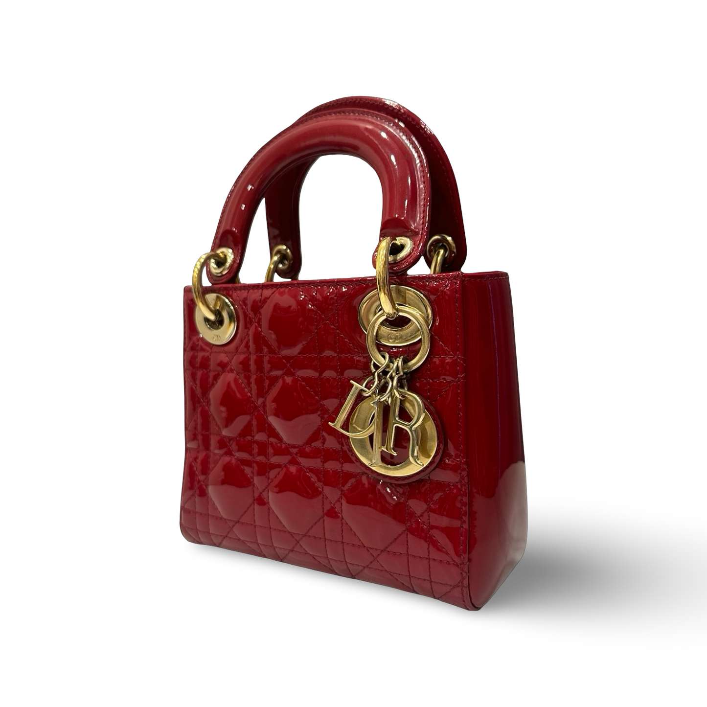 Dior Cannage Patent Mini Lady Bag - GHW / Red