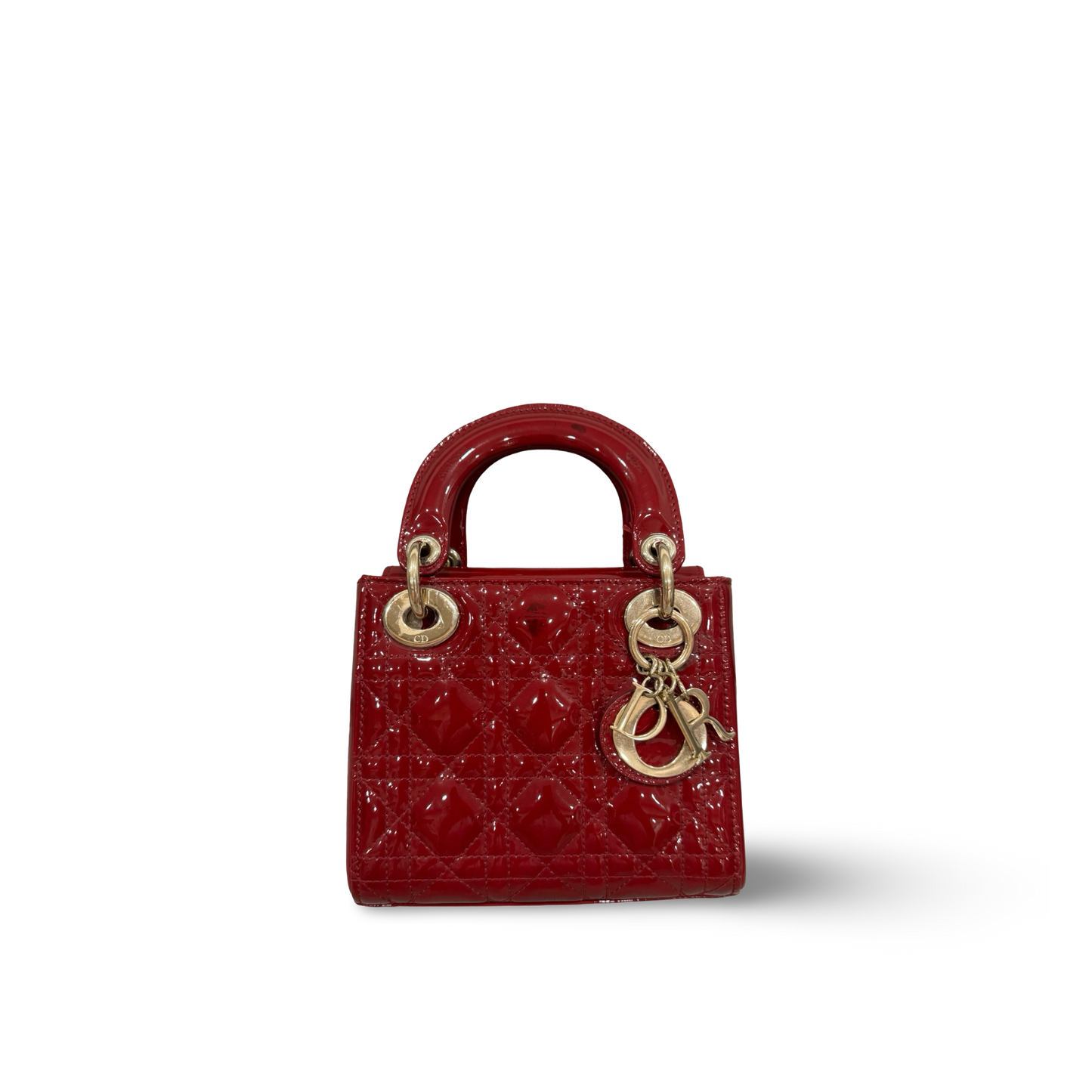 Dior Cannage Patent Mini Lady Bag - GHW / Red