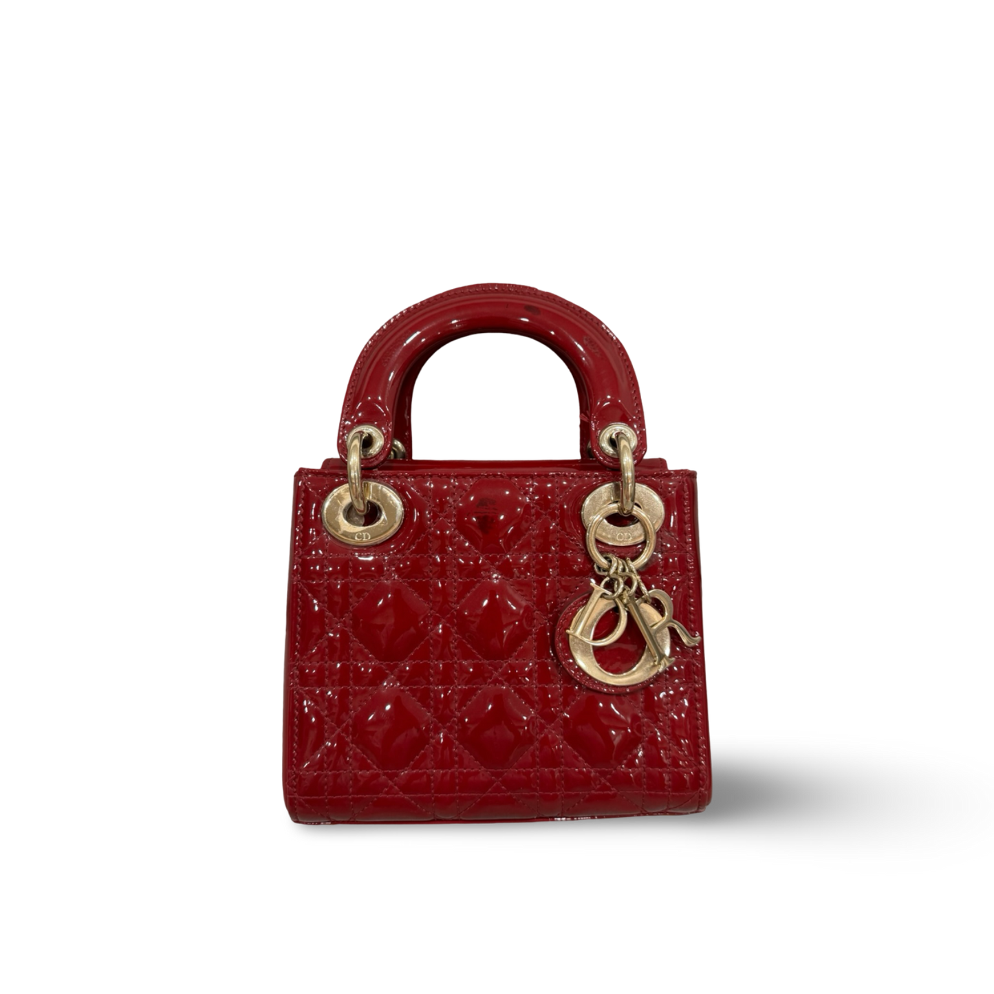Dior Cannage Patent Mini Lady Bag - GHW / Red