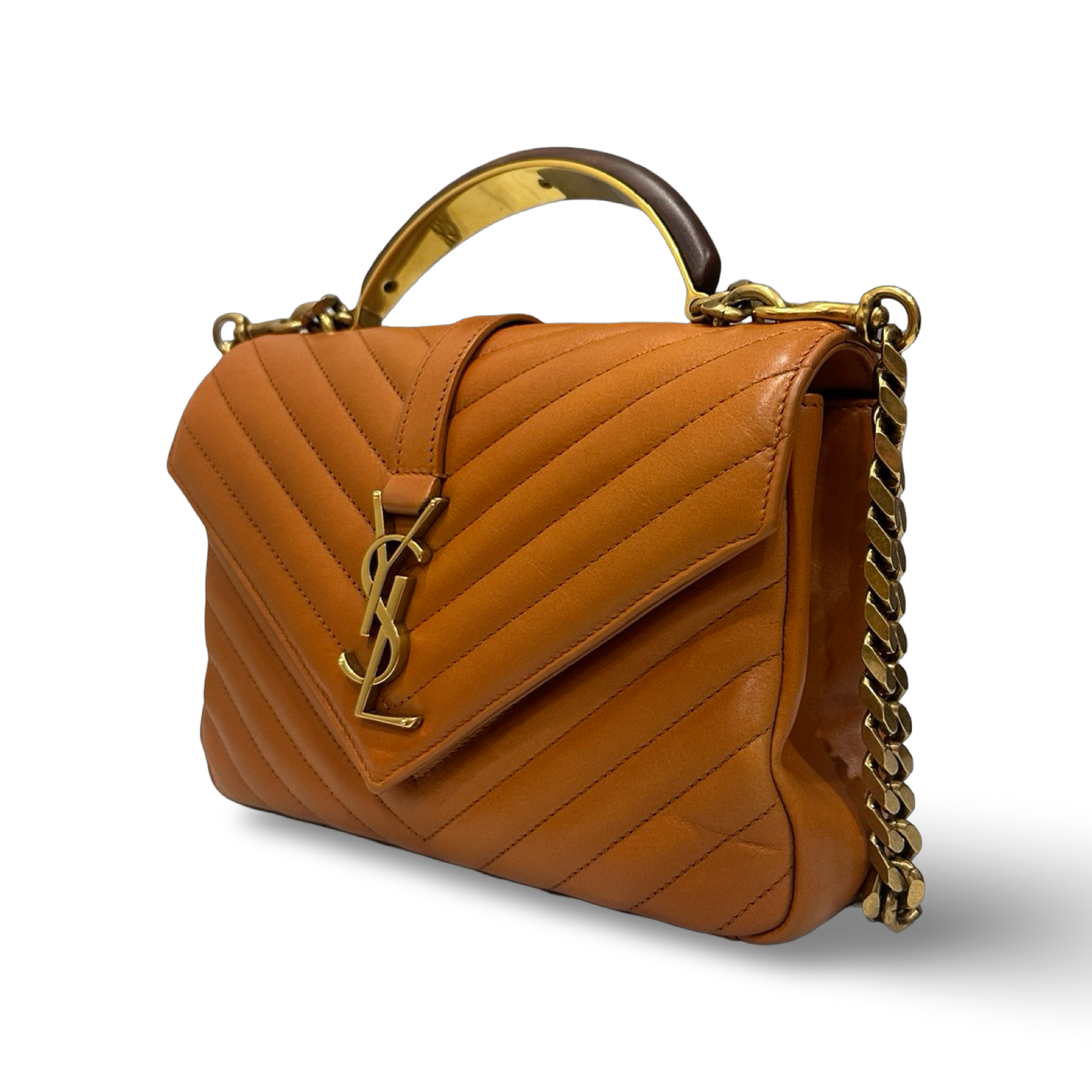 Saint Laurent Calfskin Matelasse Monogram Medium College Bag - GHW / Caramel
