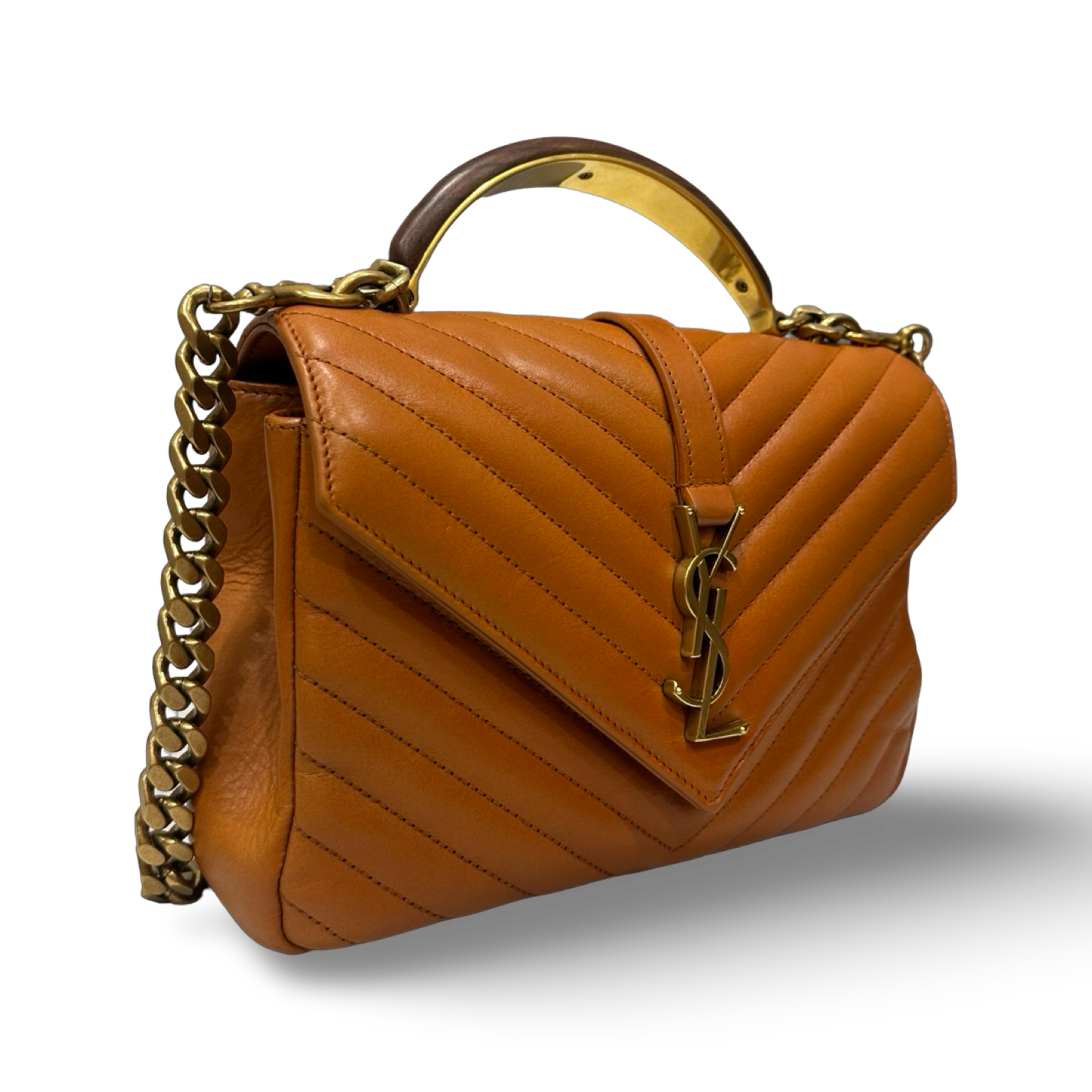 Saint Laurent Calfskin Matelasse Monogram Medium College Bag - GHW / Caramel