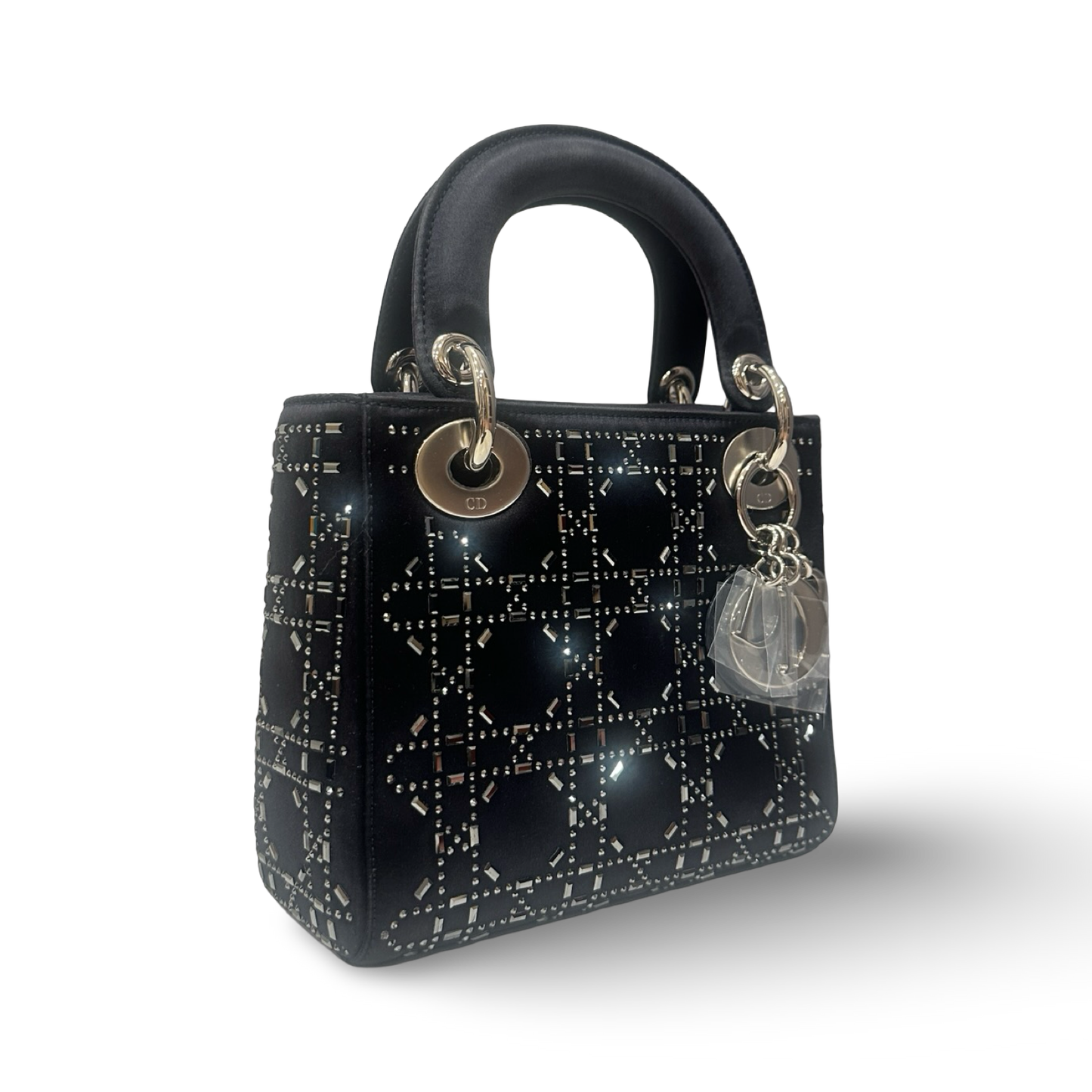 Dior Satin Mini Crystal Lady Bag - SHW / Navy