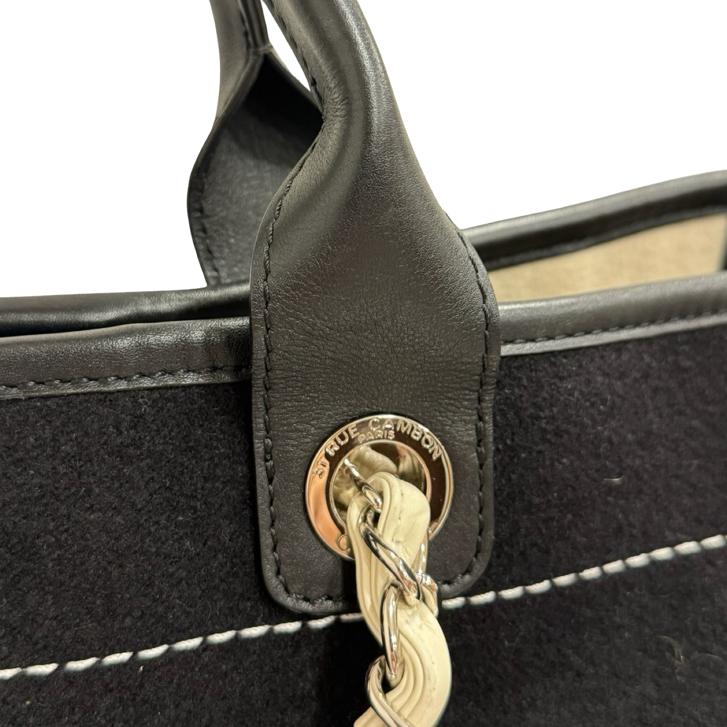 Chaen Wool Felt Large Deauville Tote - GHW / Black and White
