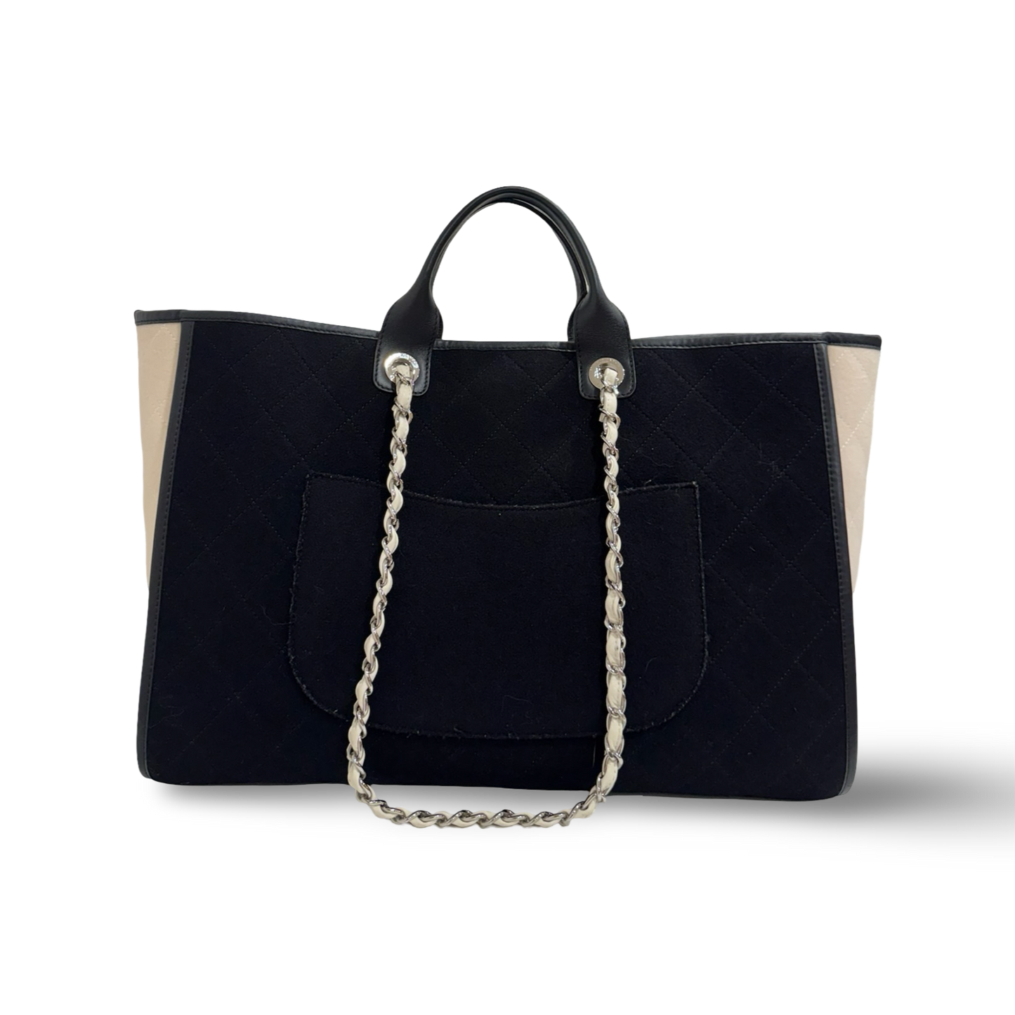 Chaen Wool Felt Large Deauville Tote - GHW / Black and White