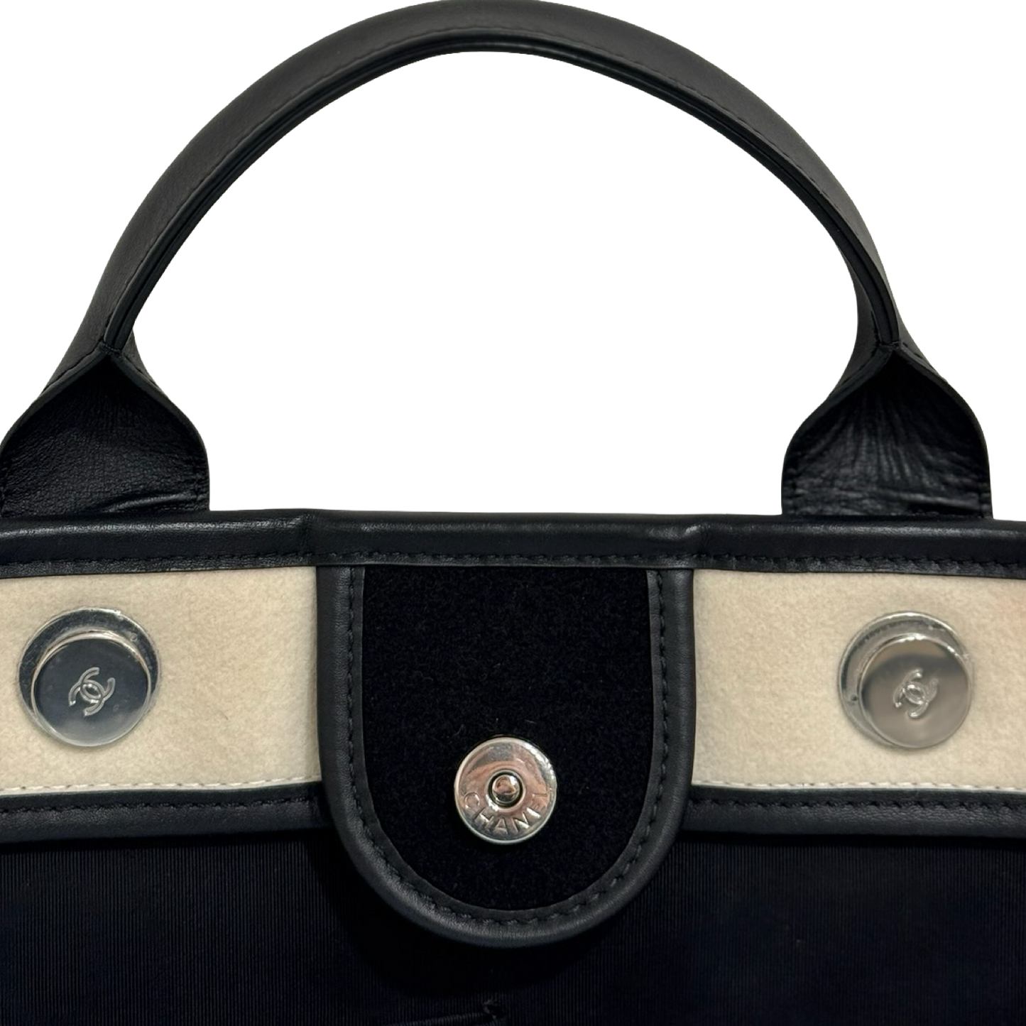 Chaen Wool Felt Large Deauville Tote - GHW / Black and White