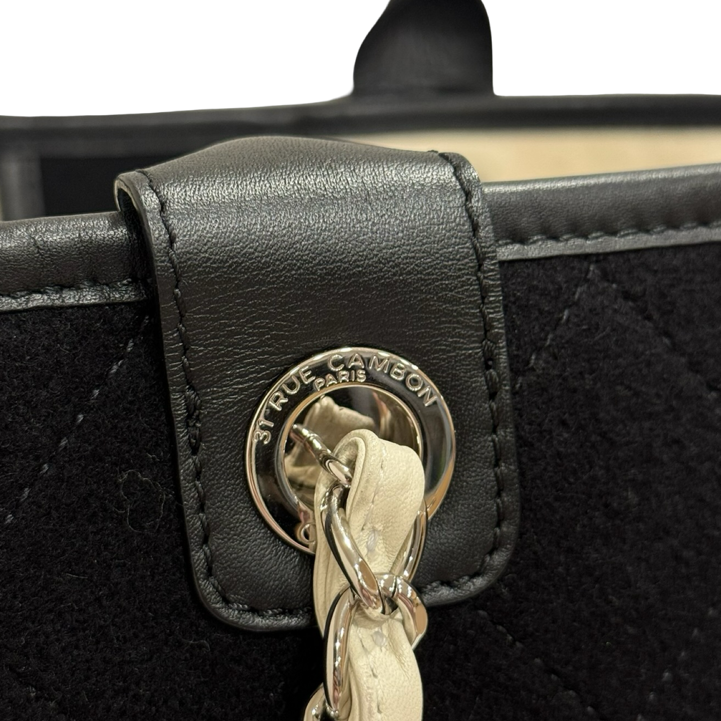 Chaen Wool Felt Large Deauville Tote - GHW / Black and White