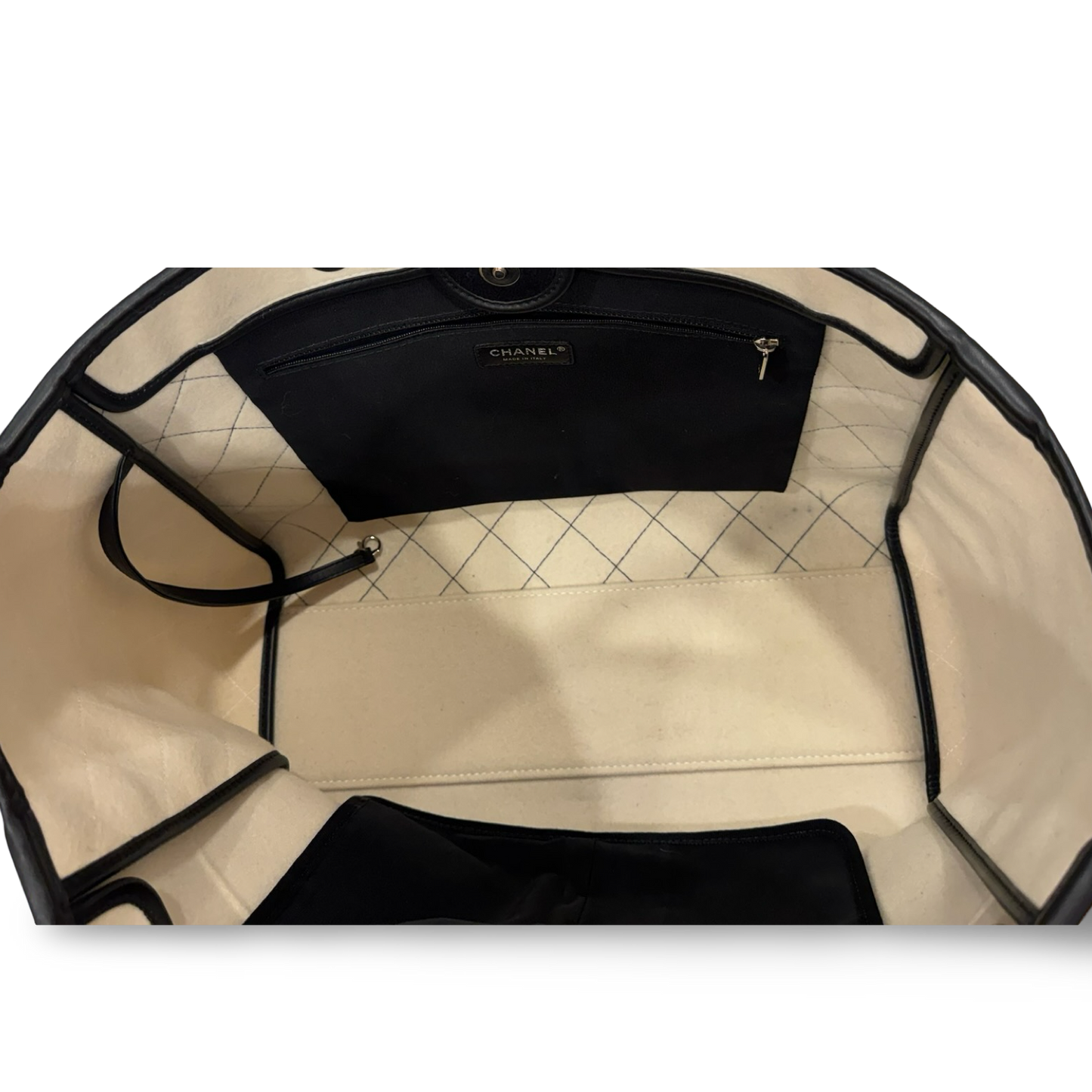 Chaen Wool Felt Large Deauville Tote - GHW / Black and White