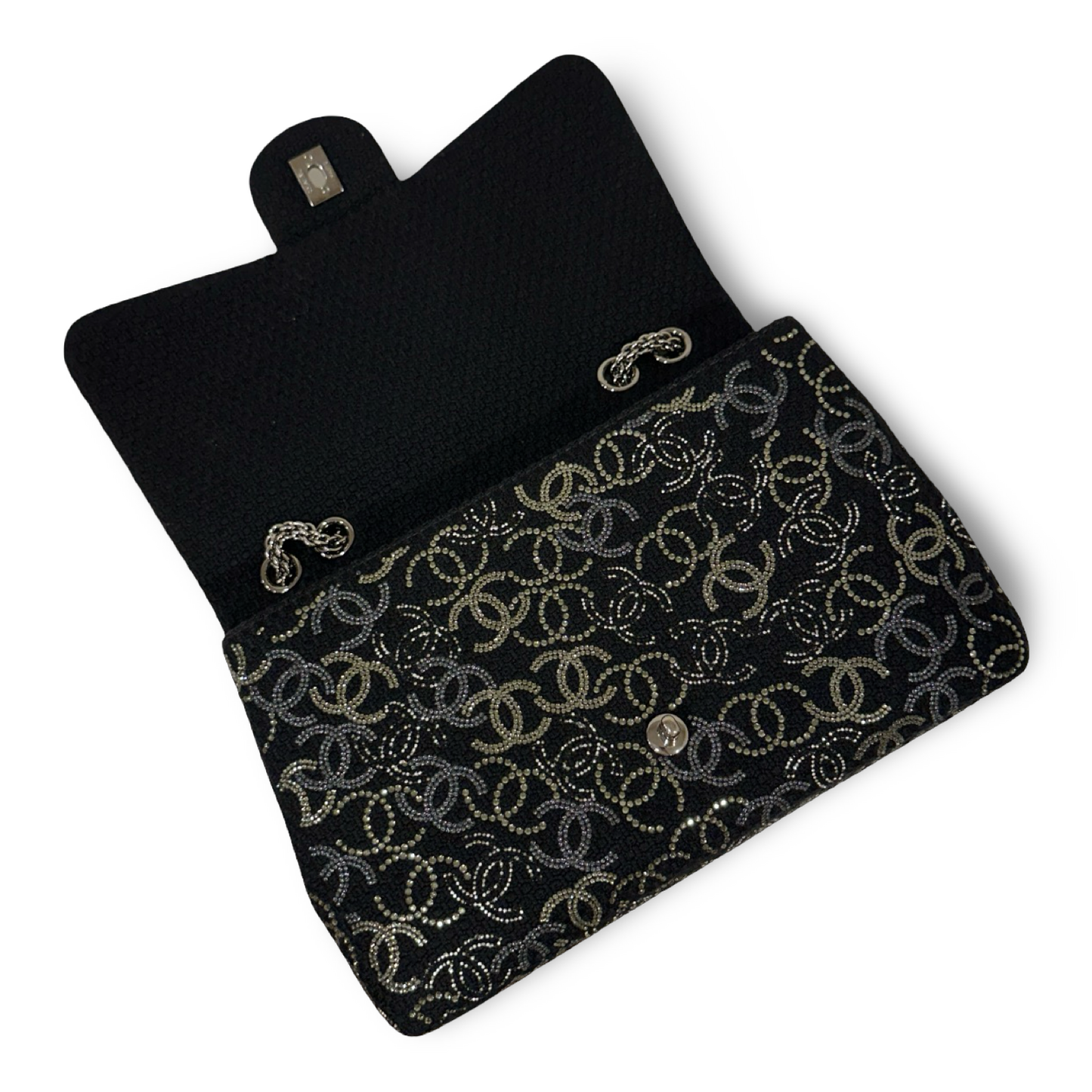 Chanel Tweed and Strass Crystal Jumbo Paris-Shanghai Pudong Single Flap - GHW / Black