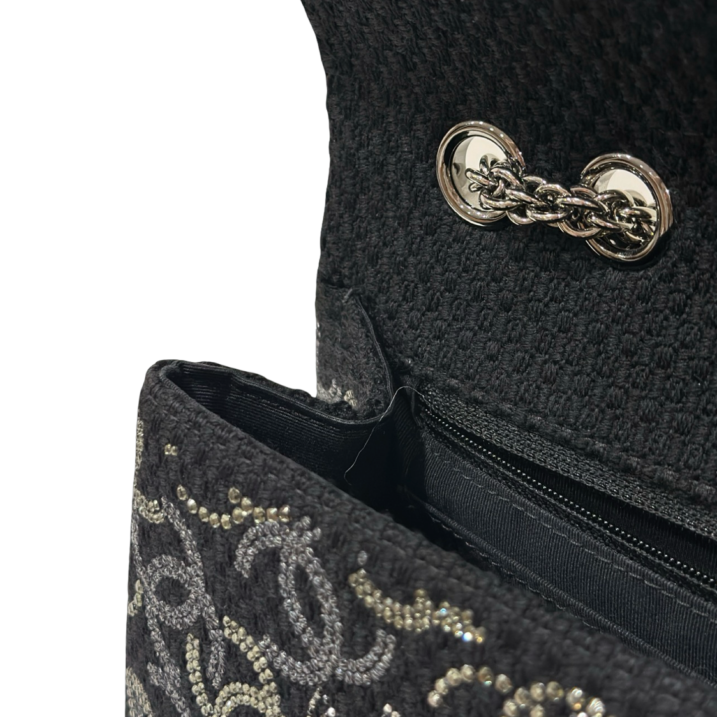 Chanel Tweed and Strass Crystal Jumbo Paris-Shanghai Pudong Single Flap - GHW / Black