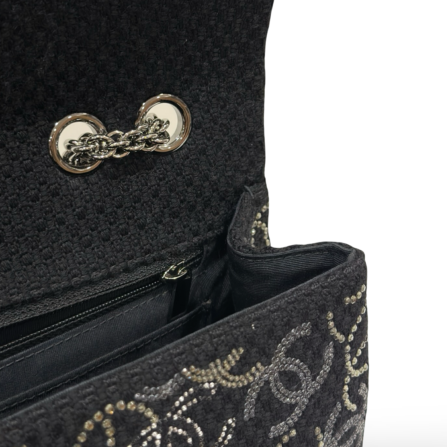 Chanel Tweed and Strass Crystal Jumbo Paris-Shanghai Pudong Single Flap - GHW / Black