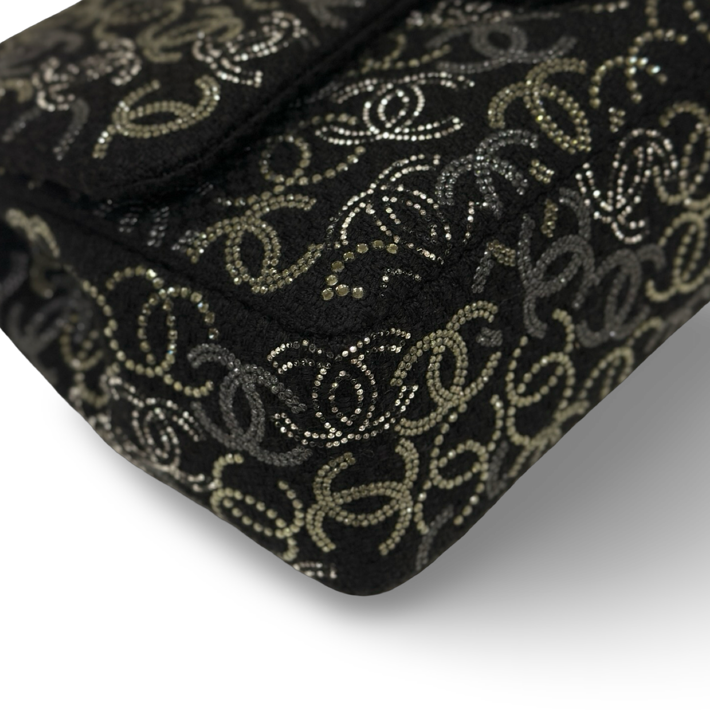 Chanel Tweed and Strass Crystal Jumbo Paris-Shanghai Pudong Single Flap - GHW / Black
