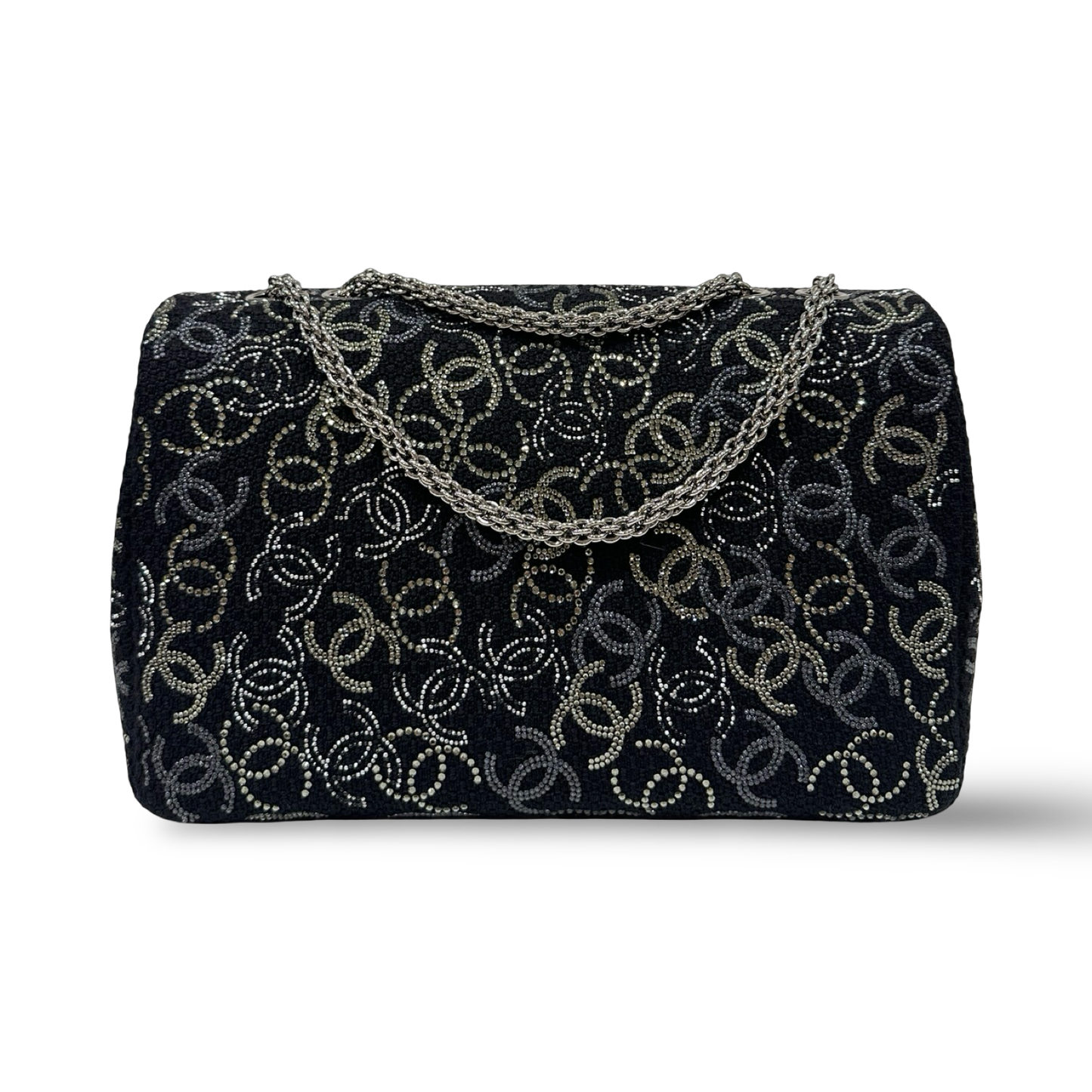 Chanel Tweed and Strass Crystal Jumbo Paris-Shanghai Pudong Single Flap - GHW / Black