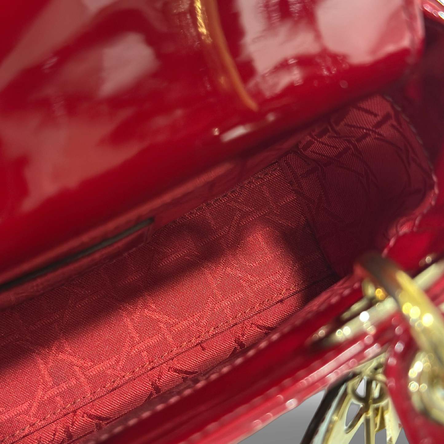 Dior Cannage Patent Mini Lady Bag - GHW / Red