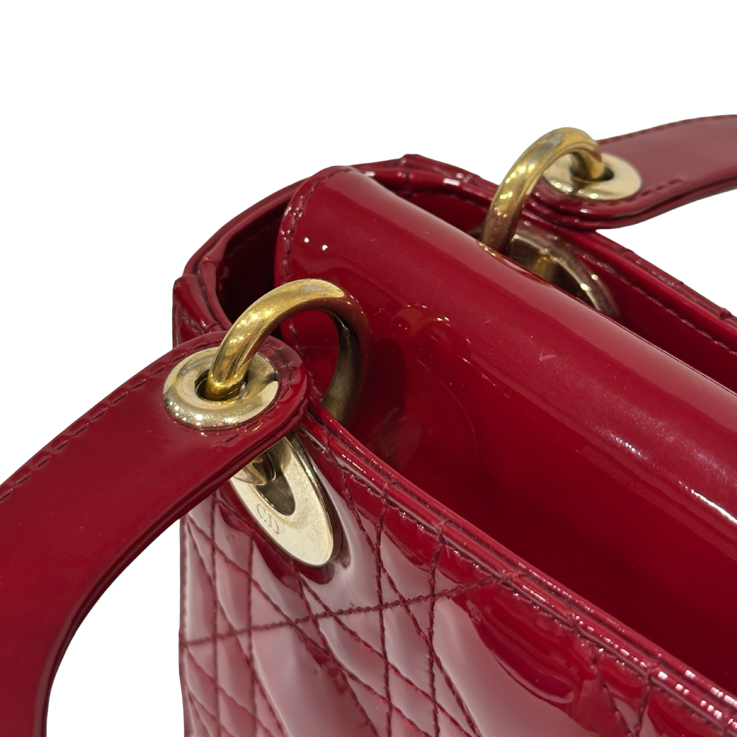 Dior Cannage Patent Mini Lady Bag - GHW / Red