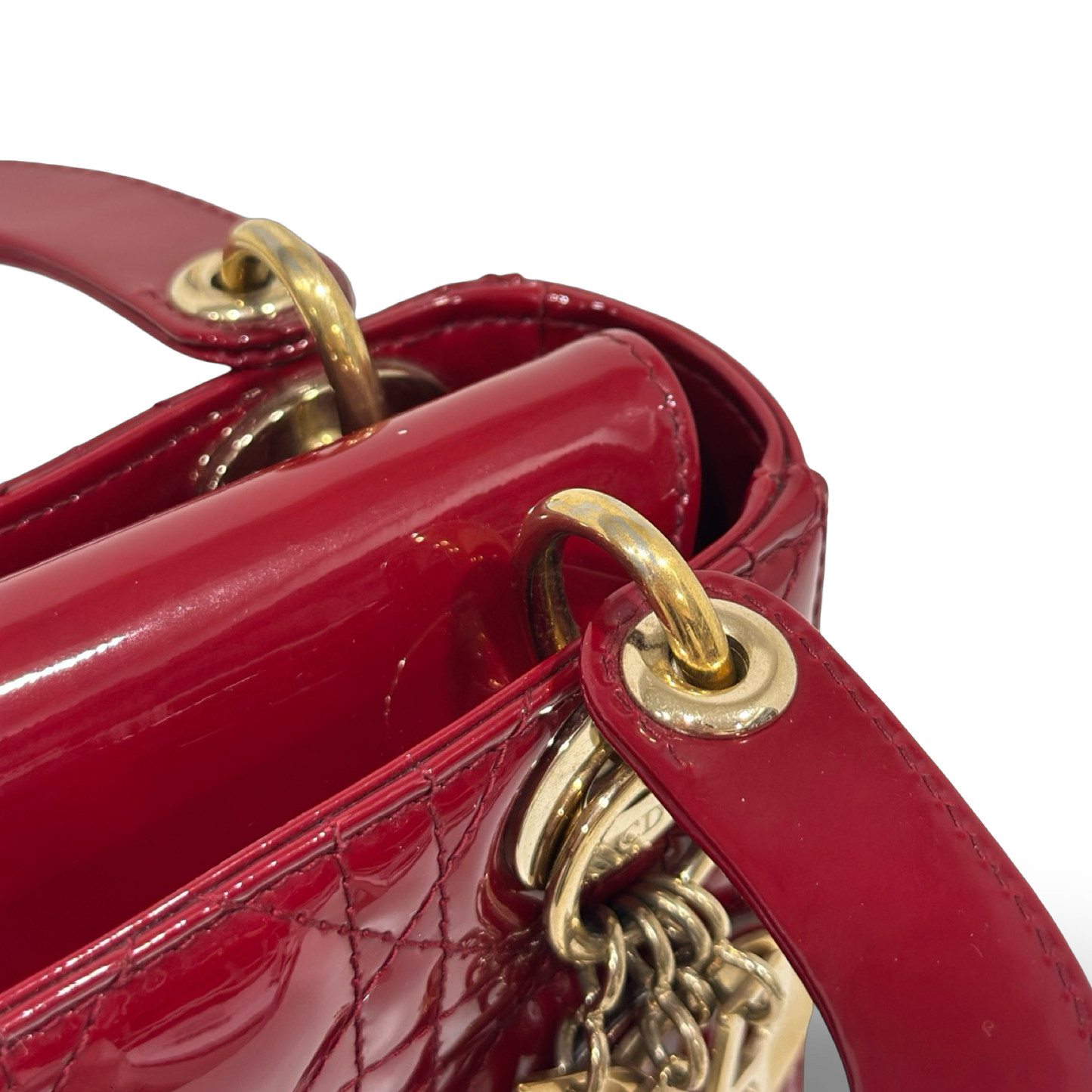 Dior Cannage Patent Mini Lady Bag - GHW / Red