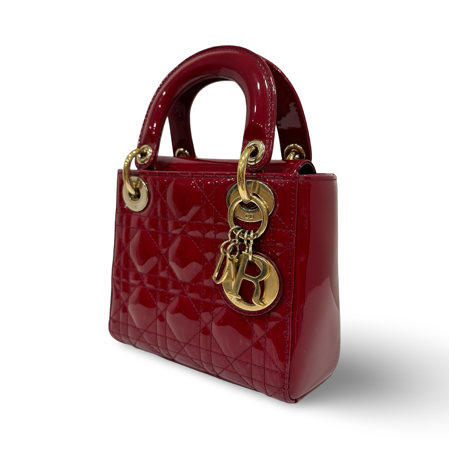 Dior Cannage Patent Mini Lady Bag - GHW / Red