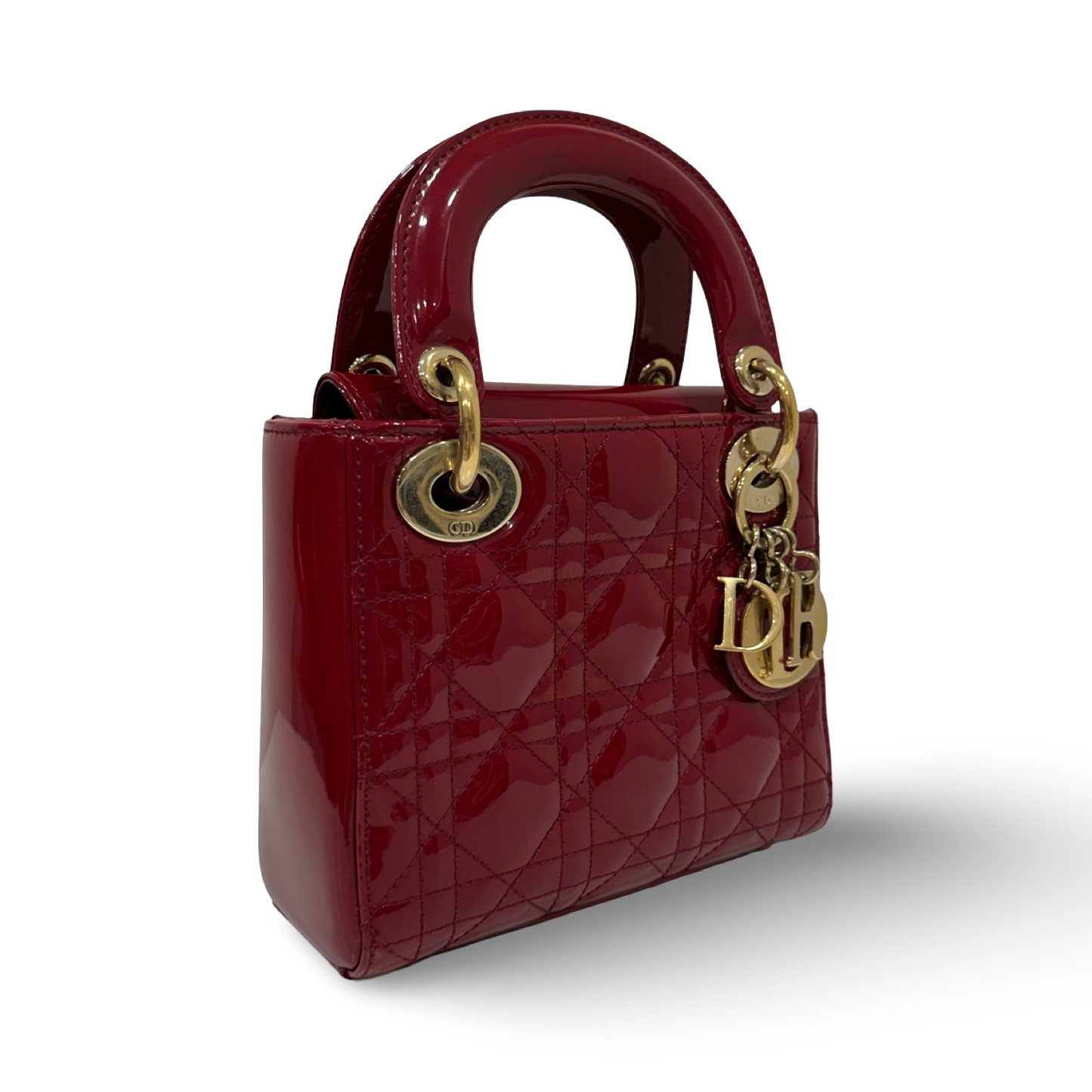 Dior Cannage Patent Mini Lady Bag - GHW / Red