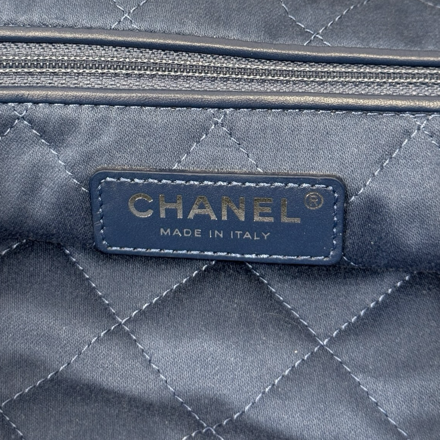 Chanel Quilted Washed Denim Small Silver Tone Metal 22Bag - SHW / Blue