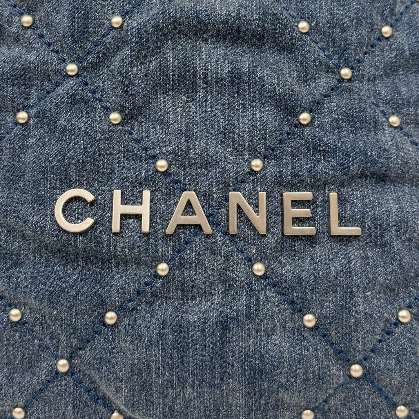 Chanel Quilted Washed Denim Small Silver Tone Metal 22Bag - SHW / Blue