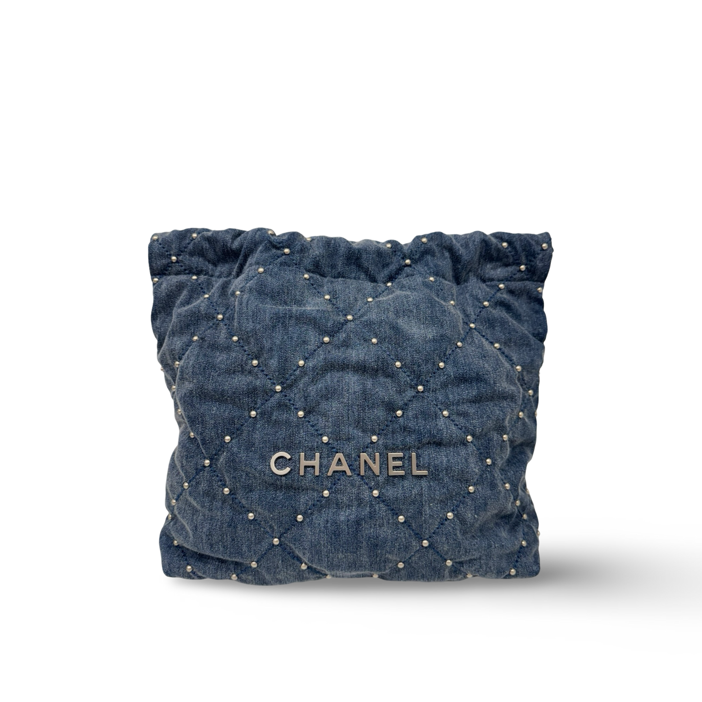 Chanel Quilted Washed Denim Small Silver Tone Metal 22Bag - SHW / Blue
