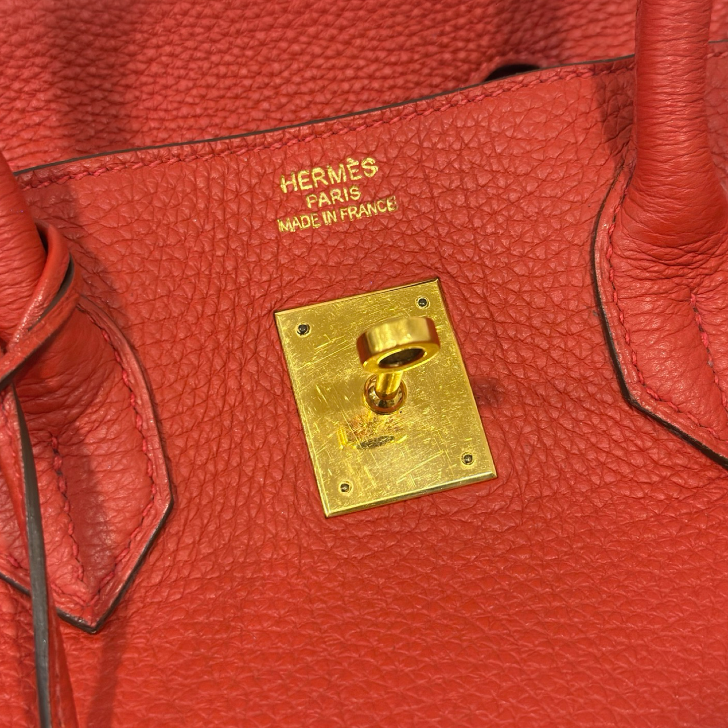 Herme Togo 35 Birkin Bag - GHW / Red