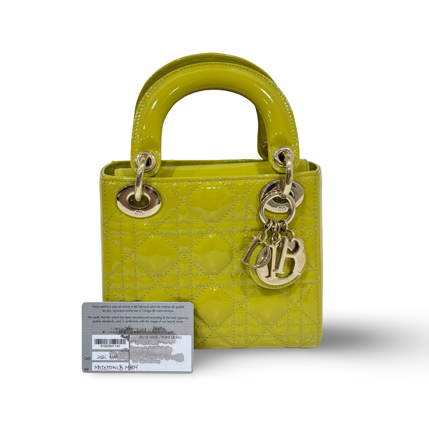 Dior Cannage Patent Mini Lady Bag - GHW / Lime Yellow