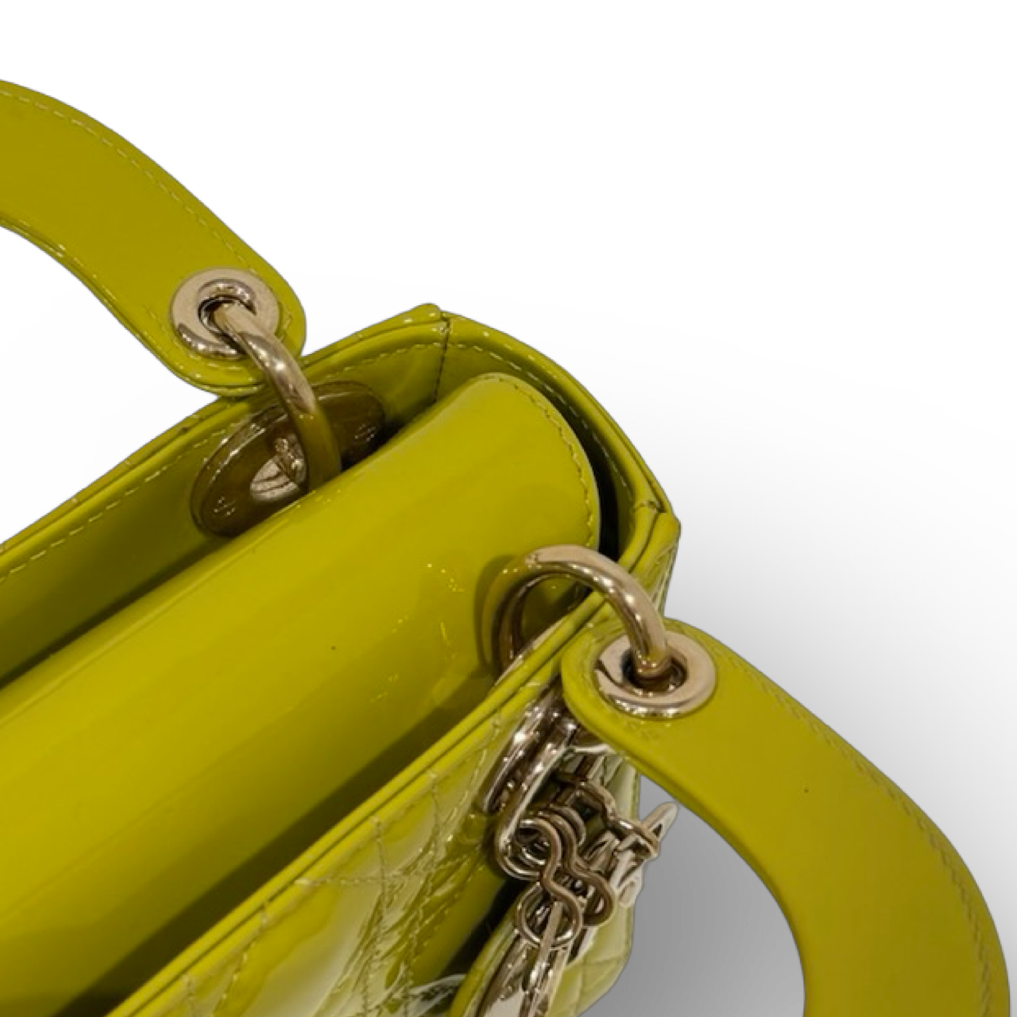 Dior Cannage Patent Mini Lady Bag - GHW / Lime Yellow