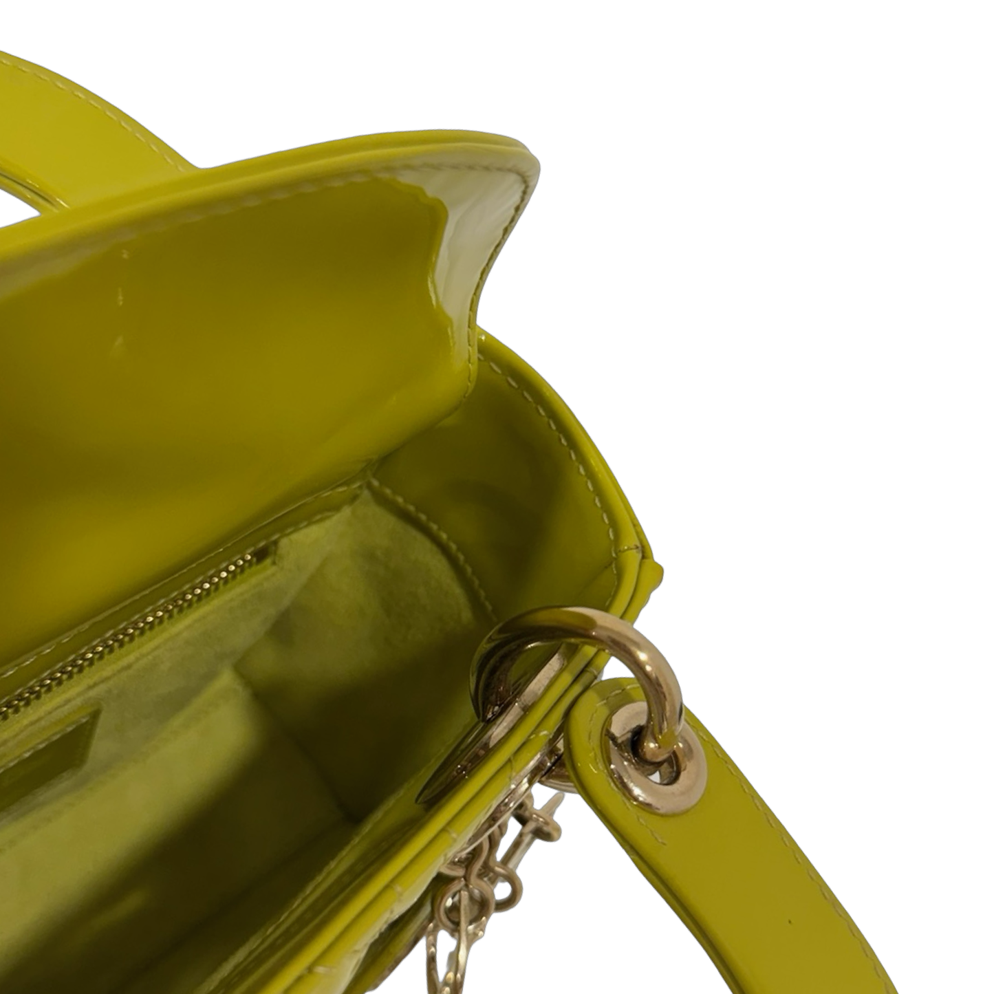Dior Cannage Patent Mini Lady Bag - GHW / Lime Yellow