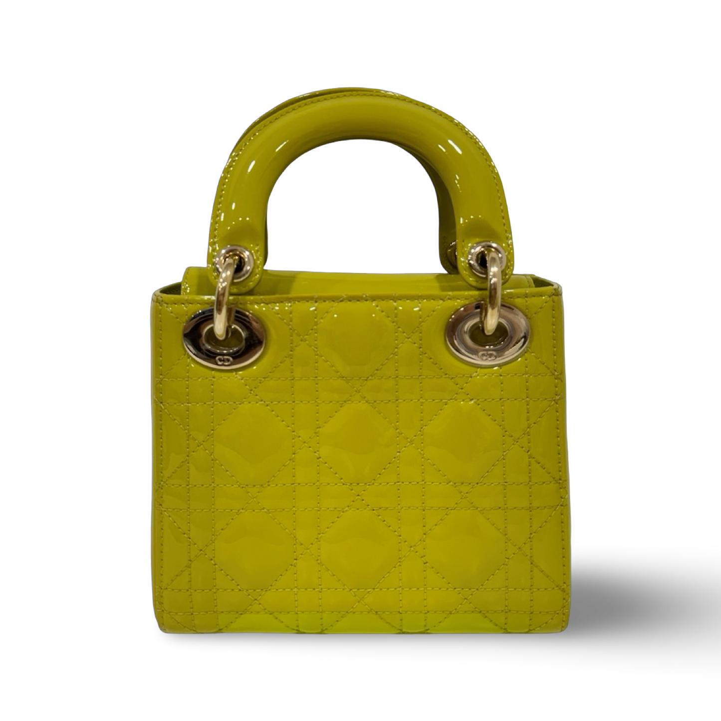 Dior Cannage Patent Mini Lady Bag - GHW / Lime Yellow