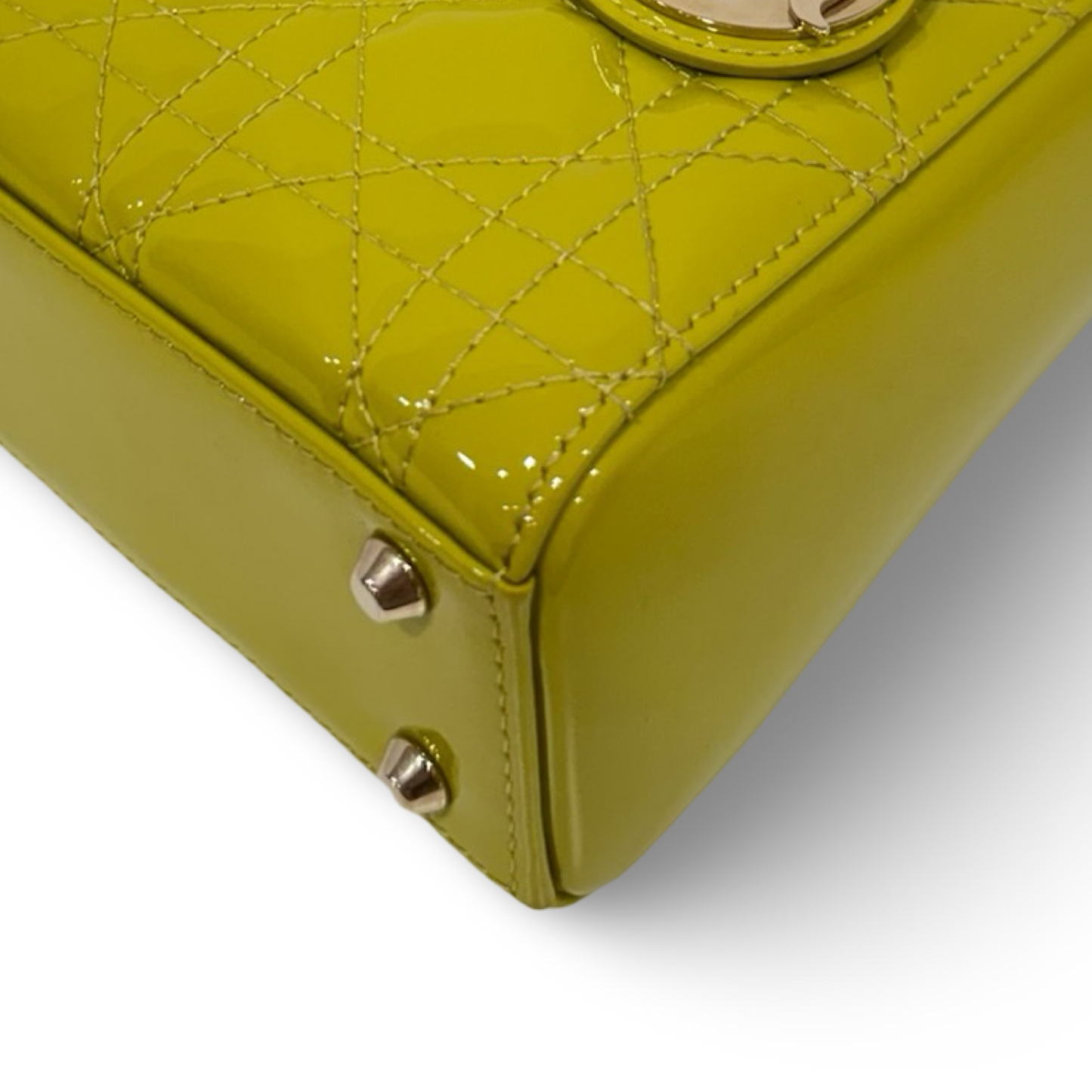 Dior Cannage Patent Mini Lady Bag - GHW / Lime Yellow