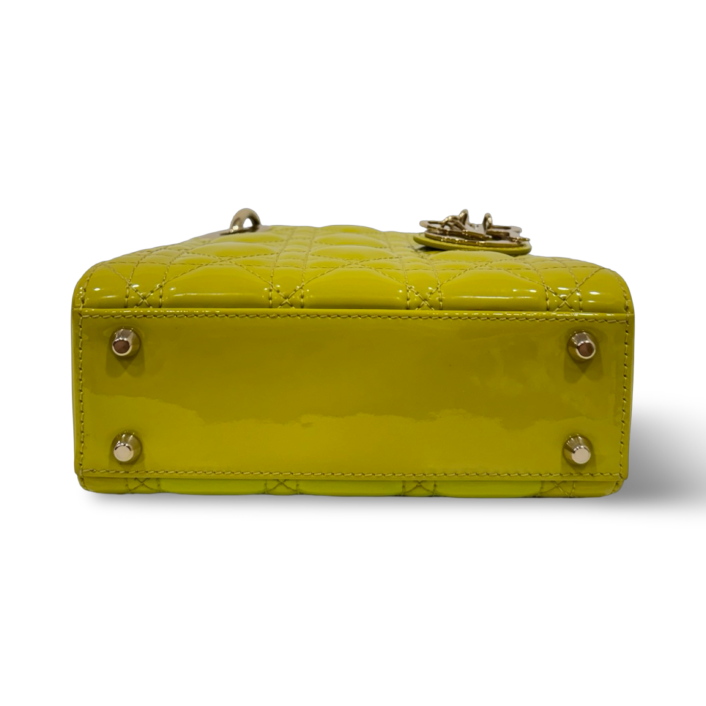 Dior Cannage Patent Mini Lady Bag - GHW / Lime Yellow