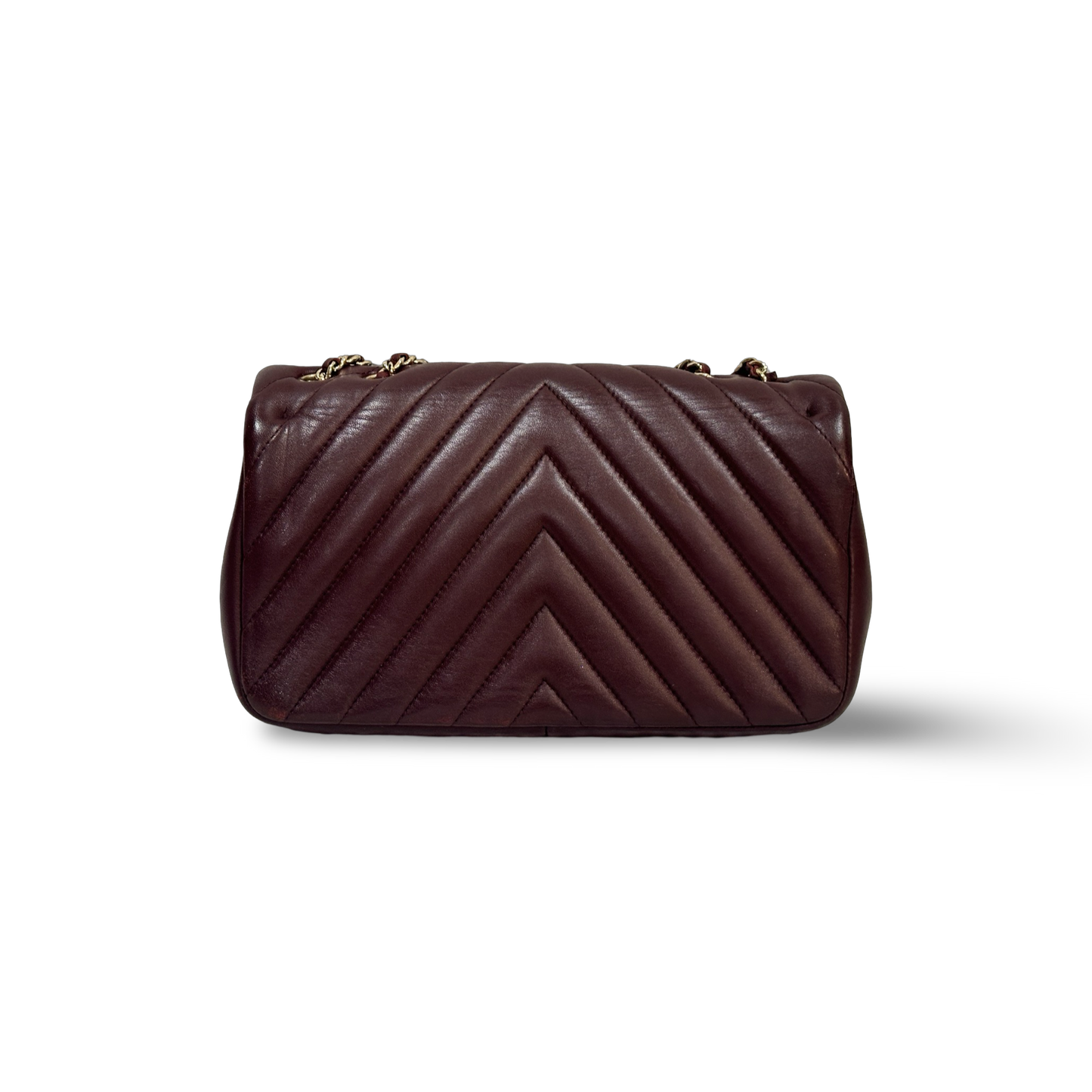 Chanel Chevron Small Single Flap Gold Burgundy