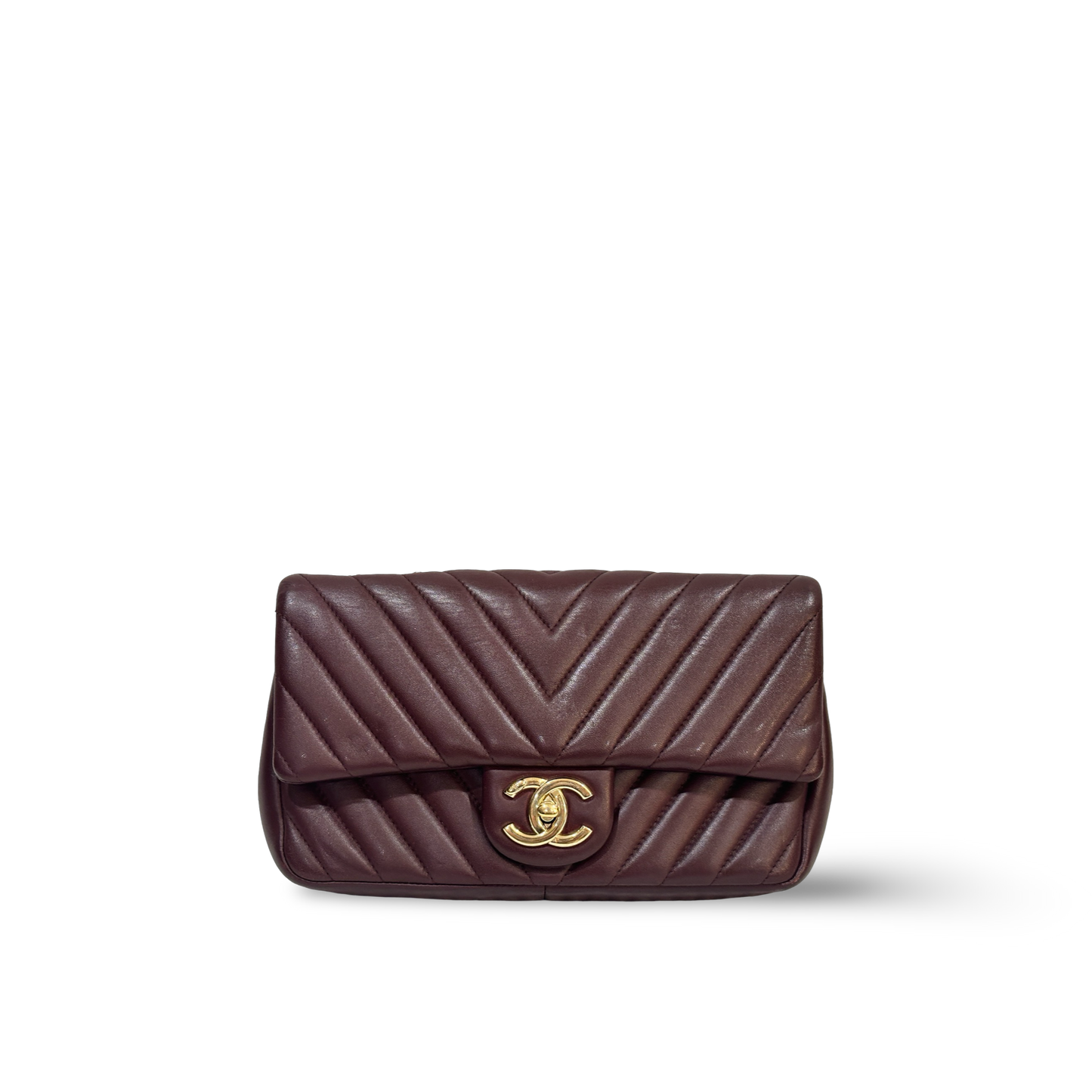 Chanel Chevron Small Single Flap Gold Burgundy