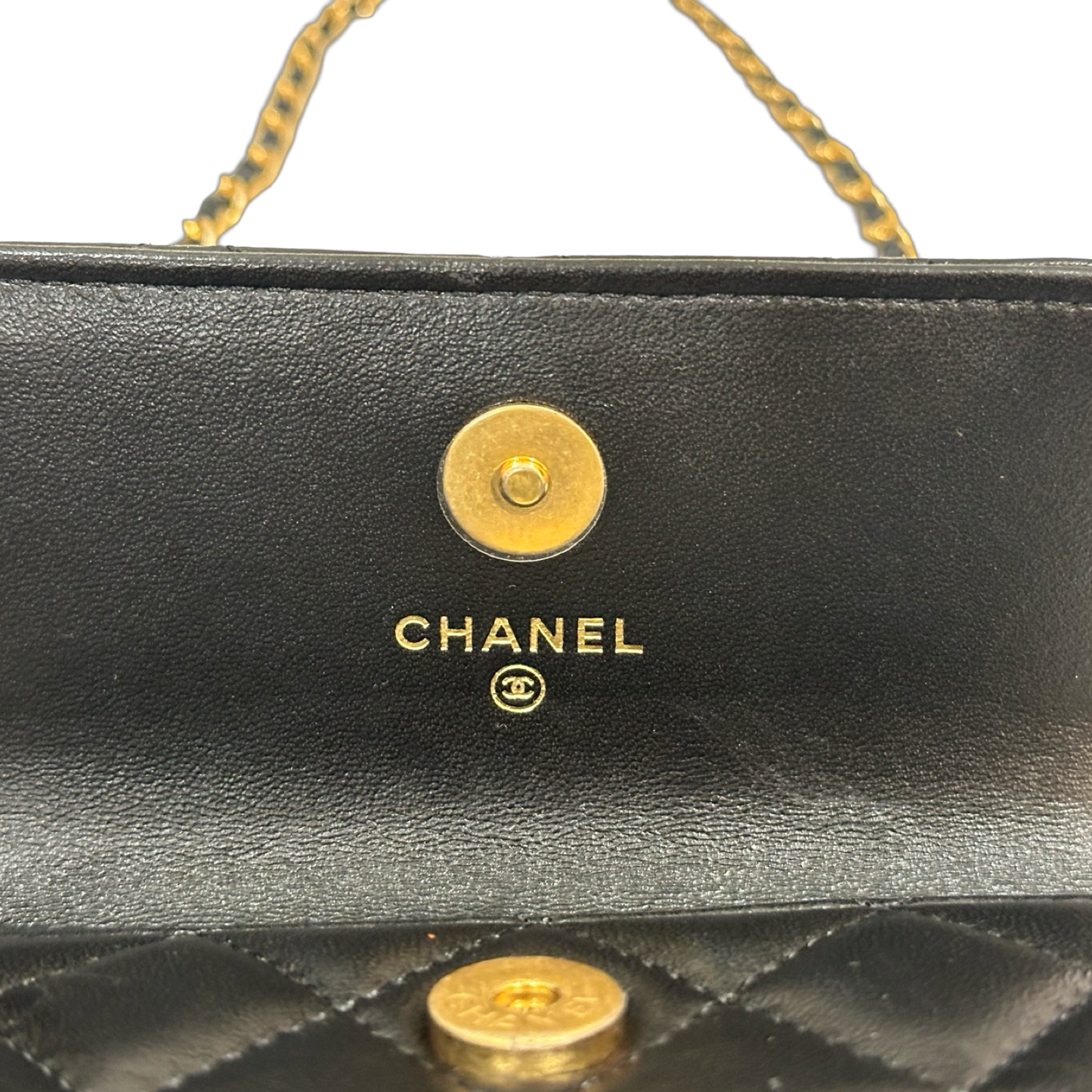 Chanel Classic Lambskin Belt Bag Wit Gold Balls Gold Black