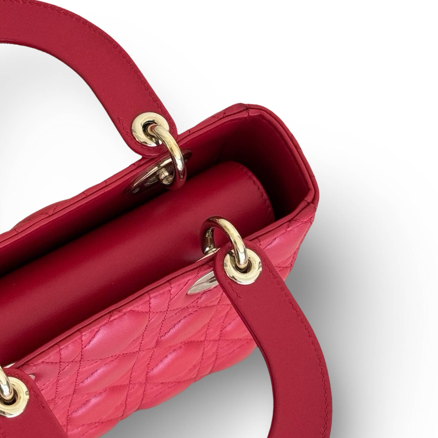 Dior Cannage Lambskin Small ABC Dior Lady Bag - GHW / Red