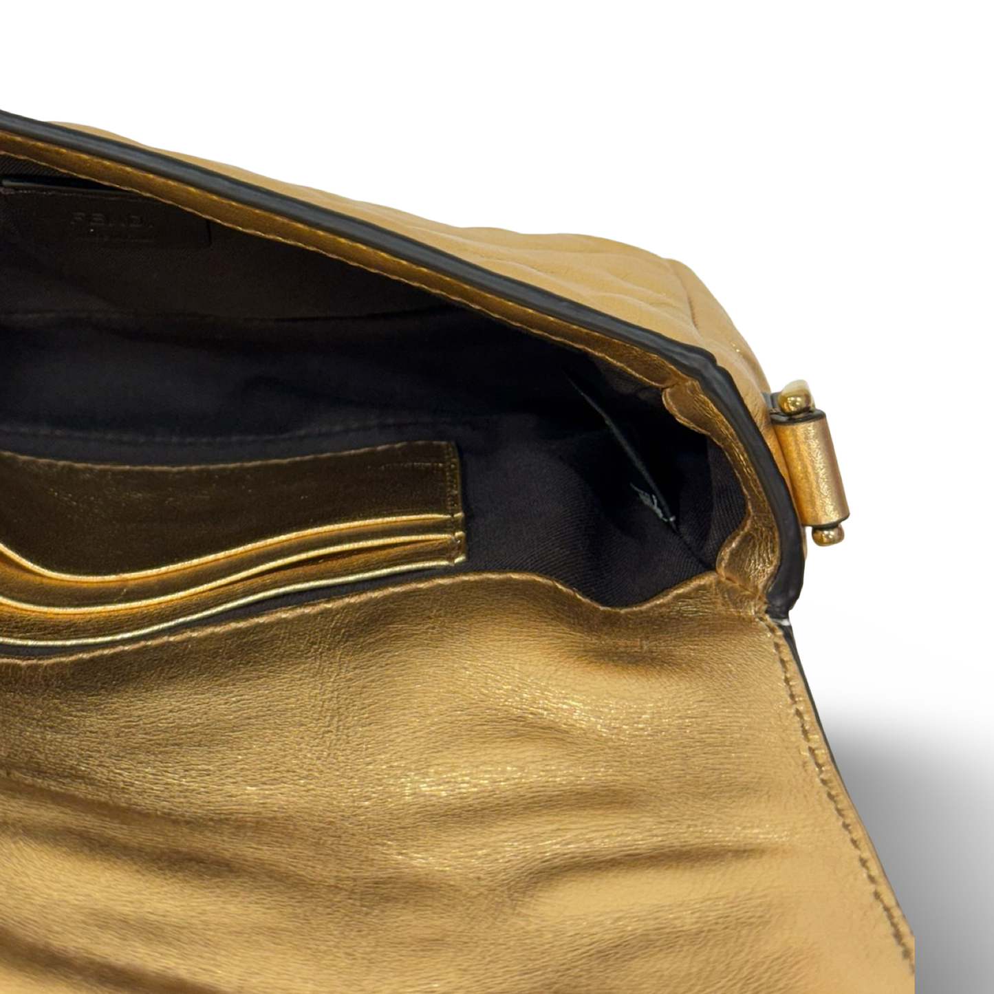 Fendi Vitello Catalan Mini Mirror FF 1974 Embossed Baguette - GHW / Gold