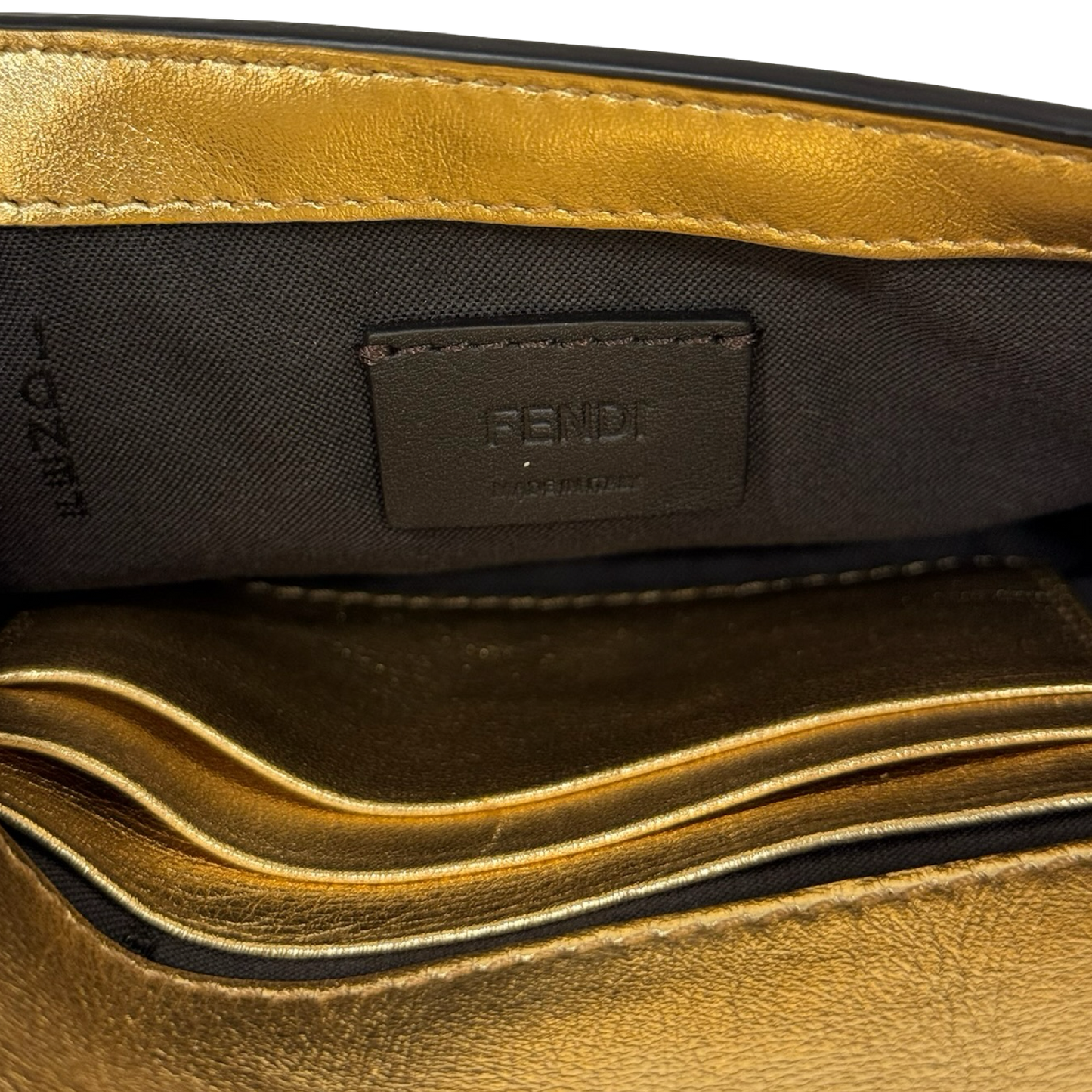Fendi Vitello Catalan Mini Mirror FF 1974 Embossed Baguette - GHW / Gold